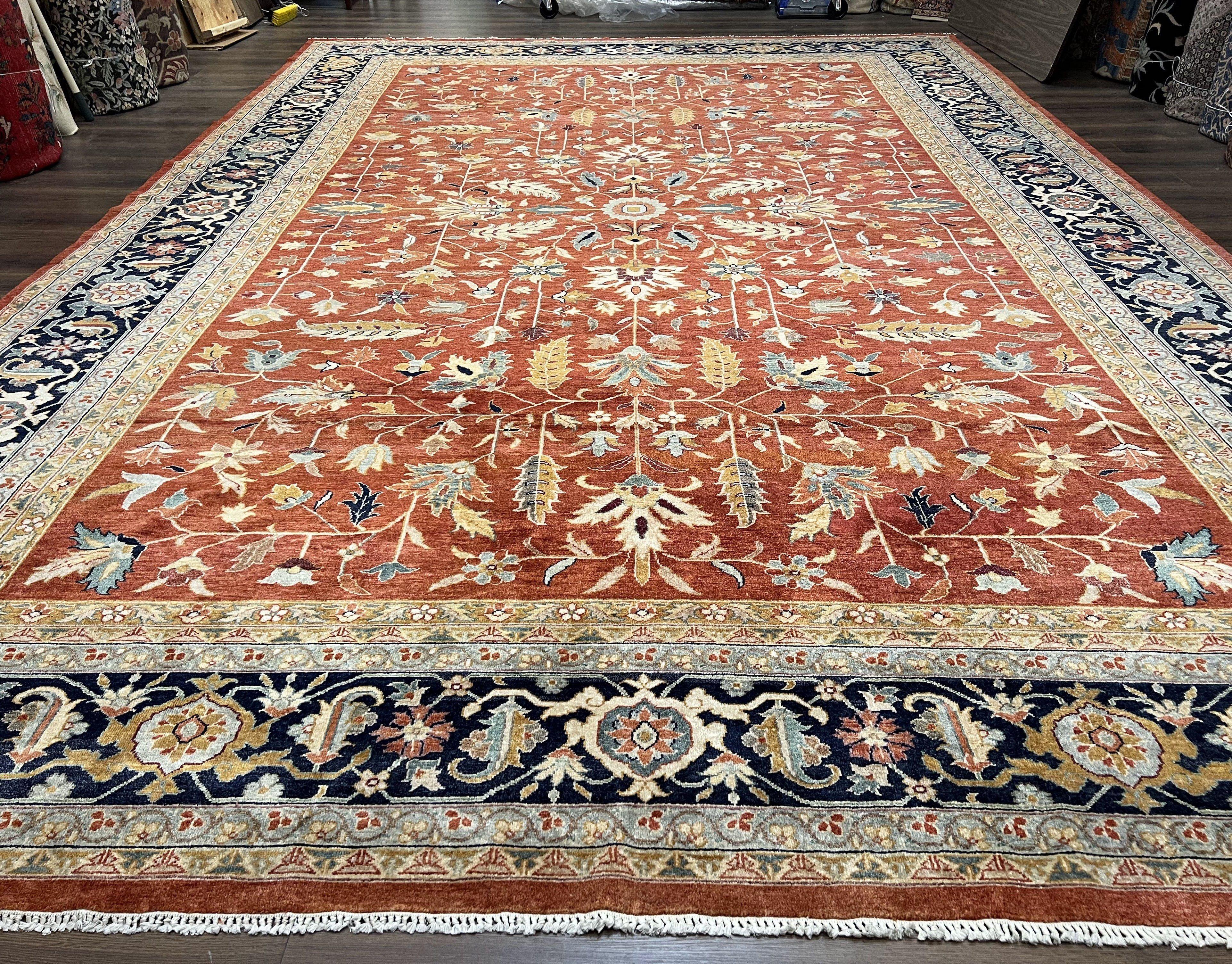 12x18 Oriental Rug, Palace Sized Hand Knotted Carpet, Oversized Wool Rug 12 x 18, Red Navy Blue Green, Allover Floral Safavieh Samarkand Rug - Jewel Rugs