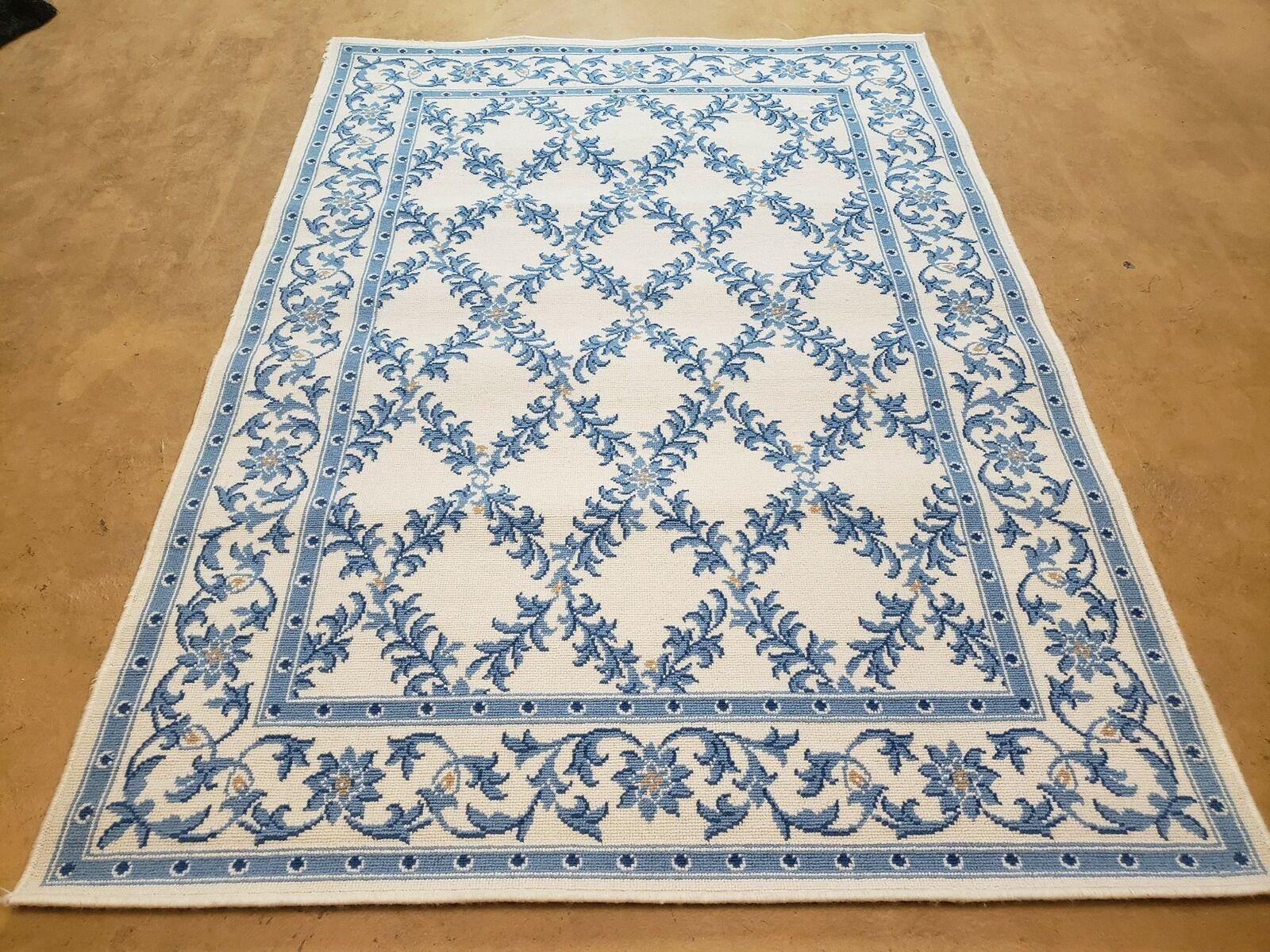 3'8" X 5'6" Karastan Wool RUG Newport 512/7910 Belgium Treillage Conton Blue & Beige - Jewel Rugs