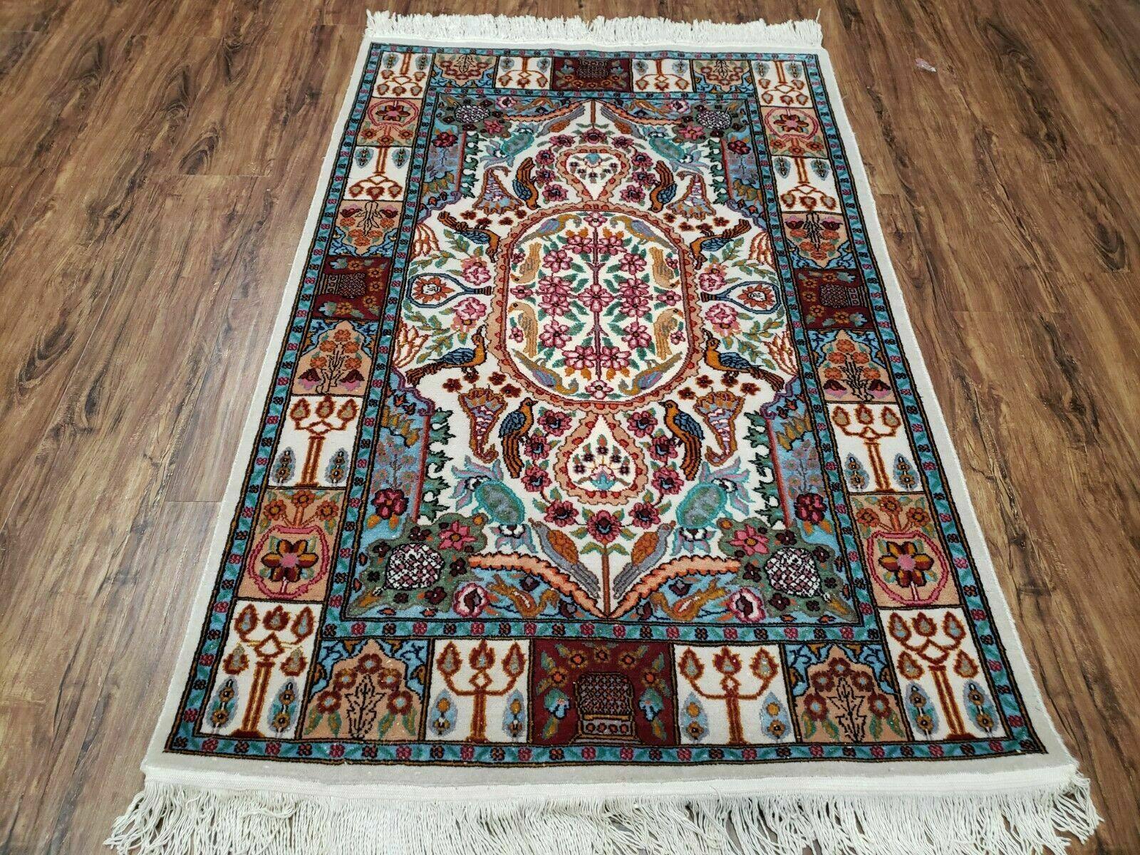 3' 3 X 5' Vintage Handmade India Kashmir Rug Birds Tree Of Life Vegy Dyes Nice - Jewel Rugs