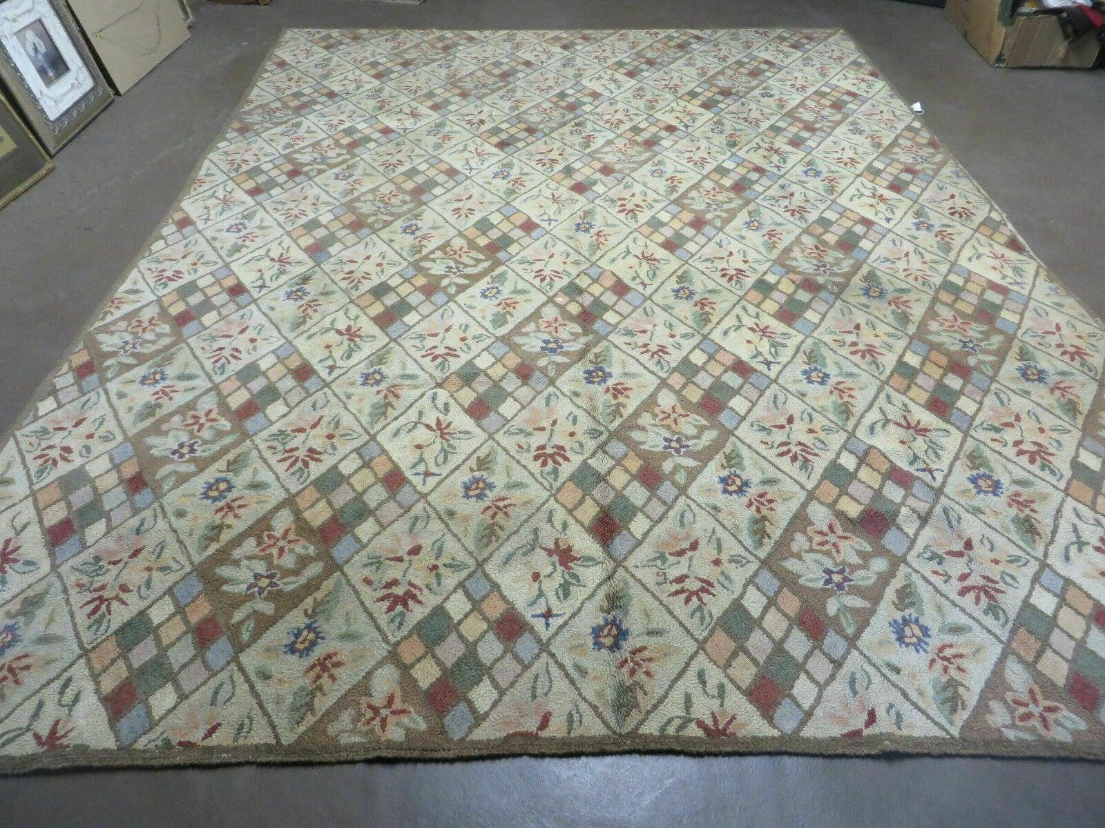 9' X 12' American Handmade Hooked Rug All Over Wool Rug Flowers Nice - Jewel Rugs