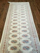 2' 6" X 12' Vintage Handmade Bokhara Turkoman Pakistani Beige Wool Runner Rug Nice - Jewel Rugs