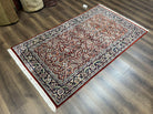 Indo Persian Rug 4x7, Allover Floral Oriental Carpet, Red and Navy Blue, Hand Knotted Indian Kashmiri Traditional Vintage Area Rug 4 x 7 ft - Jewel Rugs