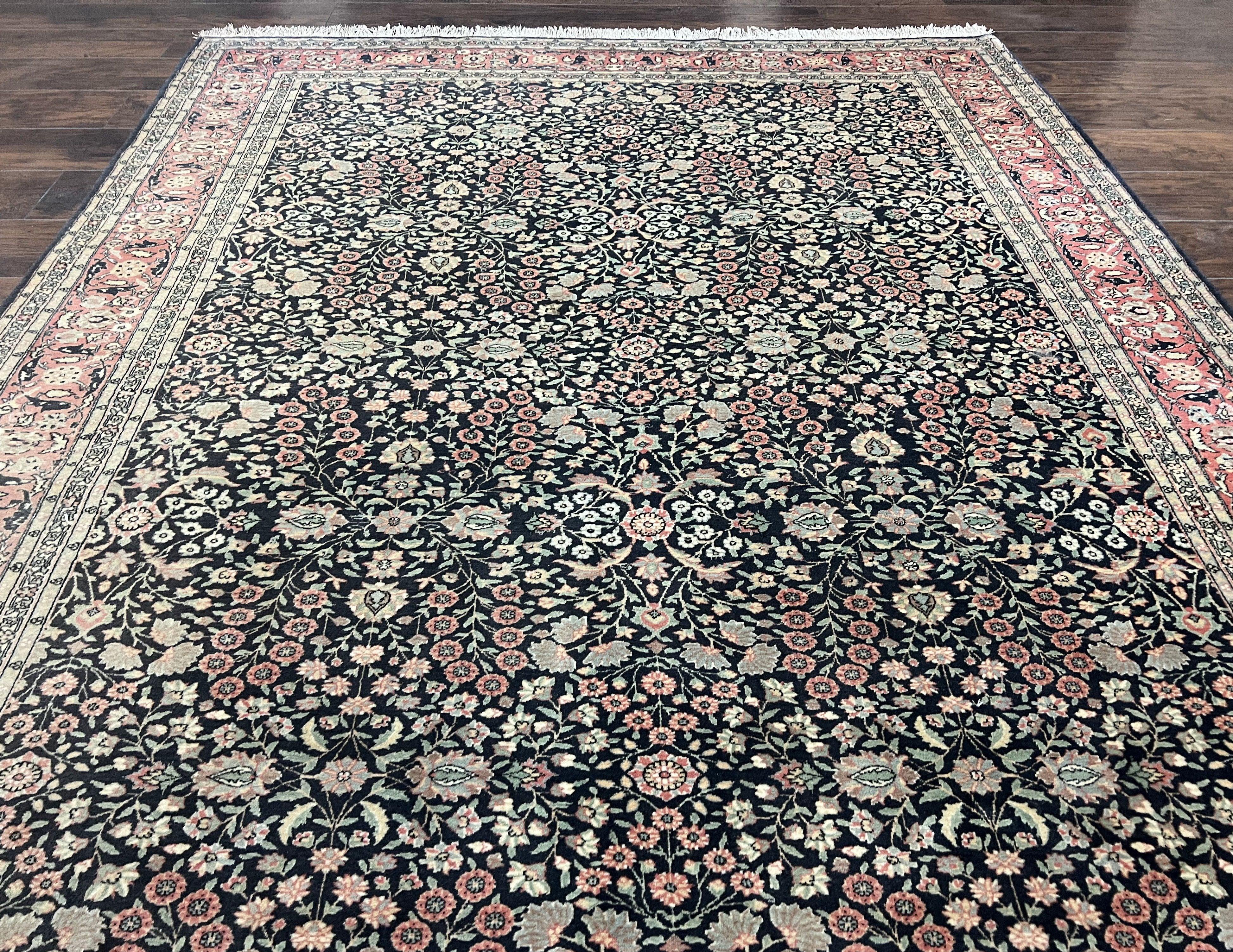 Turkish Hereke Rug 6x9 Turkish Carpet, Vintage Rug 6 x 9 Oriental Rug, Wool Rug, Hand Knotted Rug, Black Salmon Red, Allover Floral Detailed - Jewel Rugs