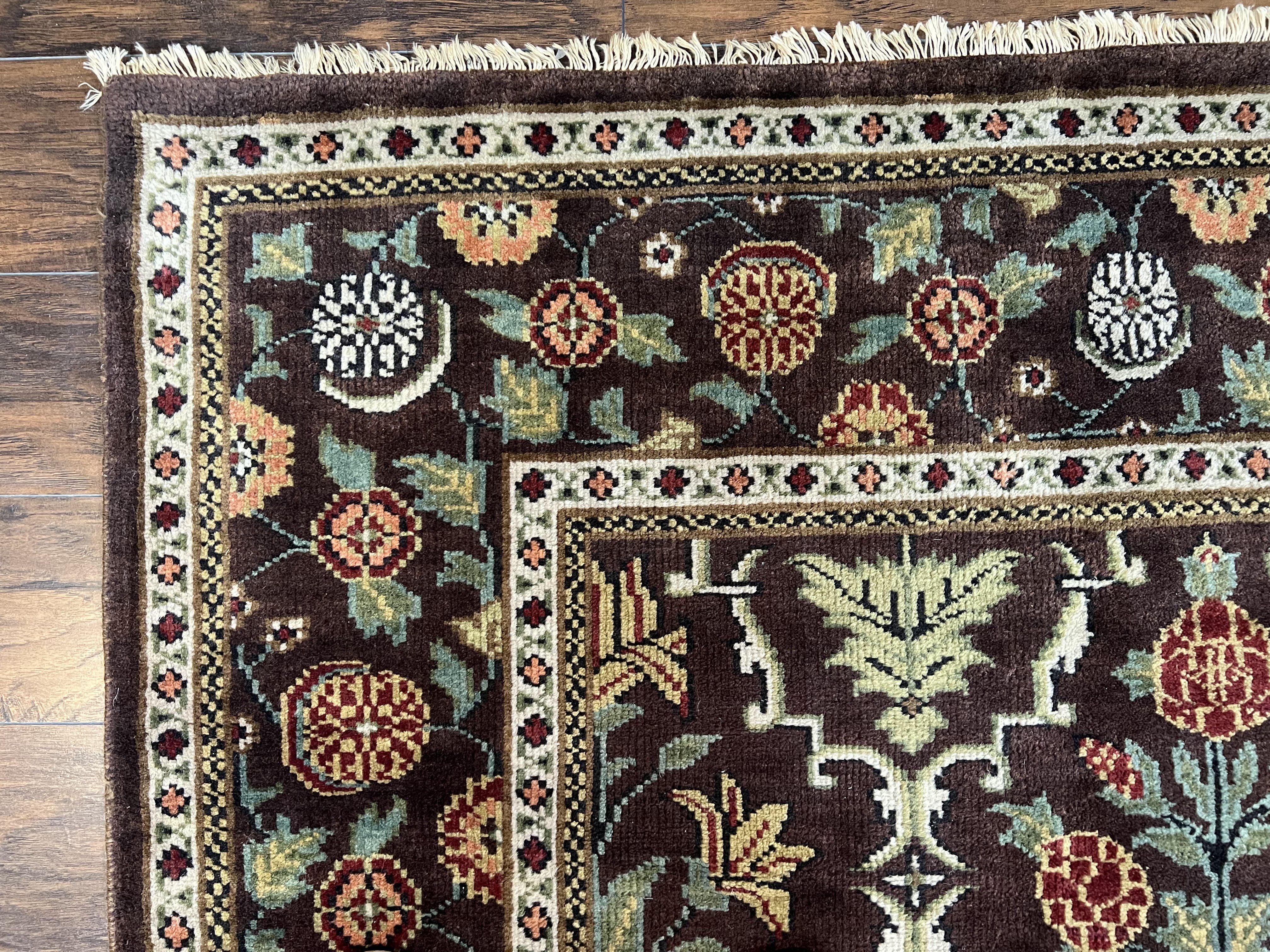 Indo Persian Rug 9x12, Indian Bidjar Room Sized Carpet Handmade Wool Area Rug Traditional Allover Dark Brown Tan Cream/Ivory Oriental Carpet - Jewel Rugs