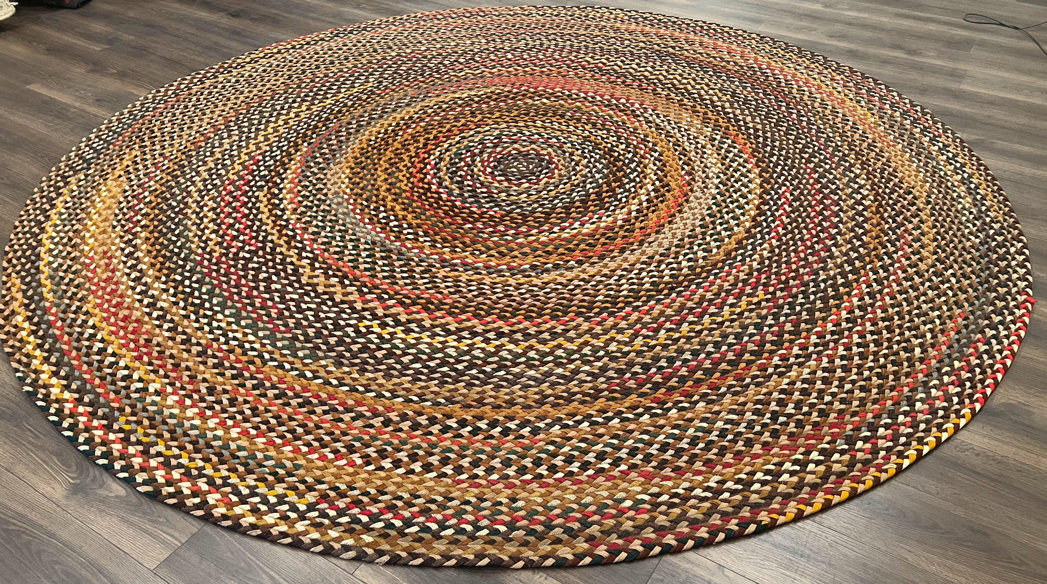 Antique American Braided Rug 10 x 10 ft Multicolor Round Rug 10x10, Vintage Large Round Rug, 10ft Circular Area Rug, Colorful Round Carpet - Jewel Rugs