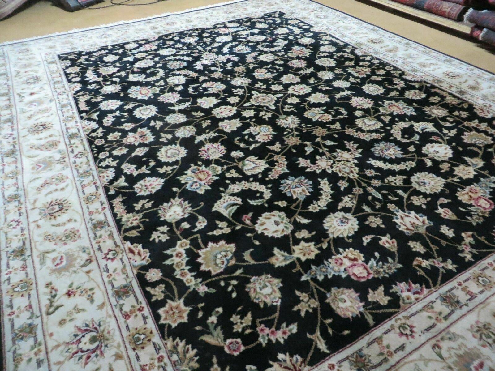 8' X 10' Vintage Handmade Chinese Floral Oriental Wool Silk Rug Black Nice - Jewel Rugs