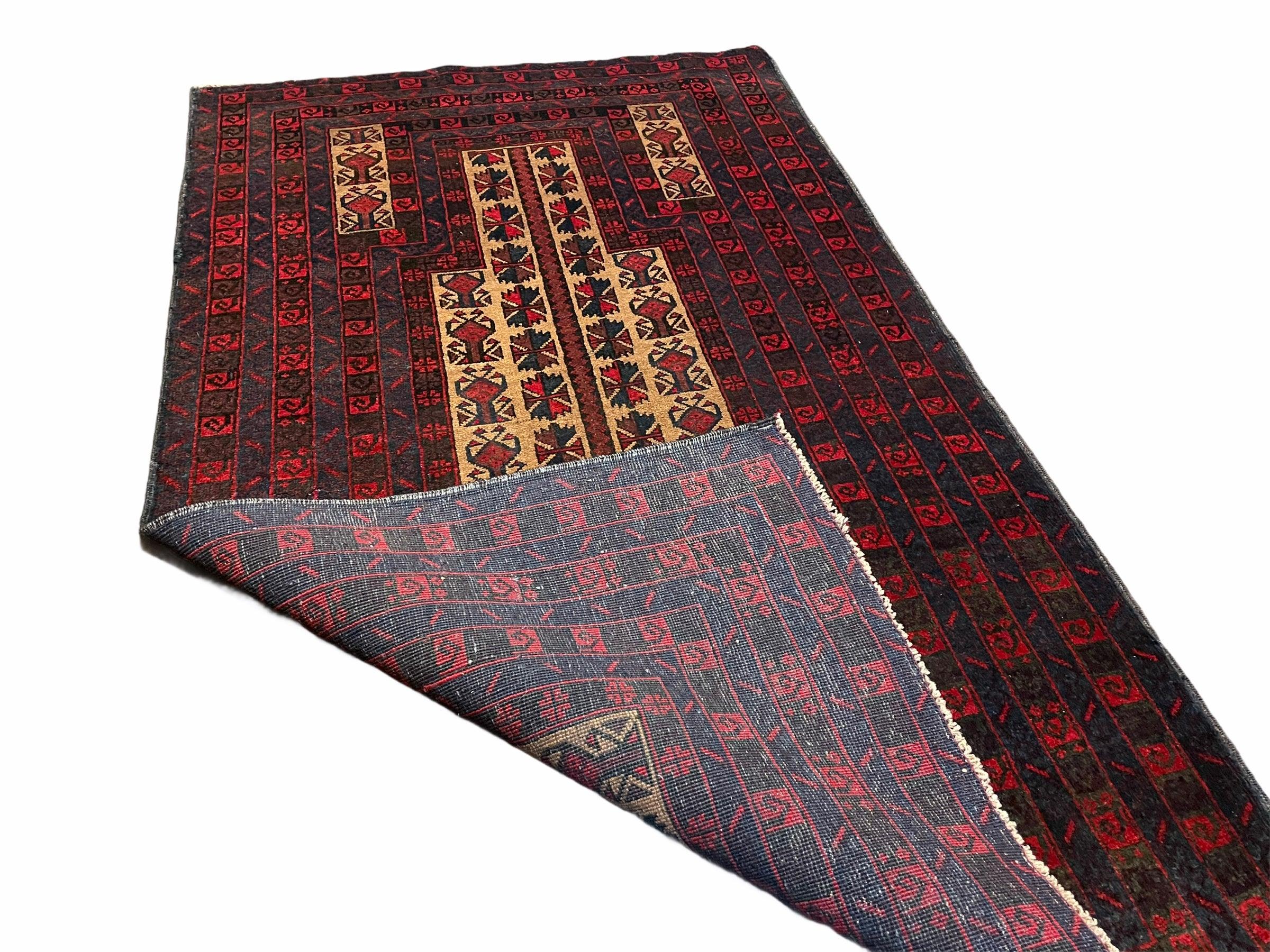 3 X 3.5 New Vintage Handmade Wool Rug Tribal Turkoman Balouch Red Prayer Rug - Jewel Rugs