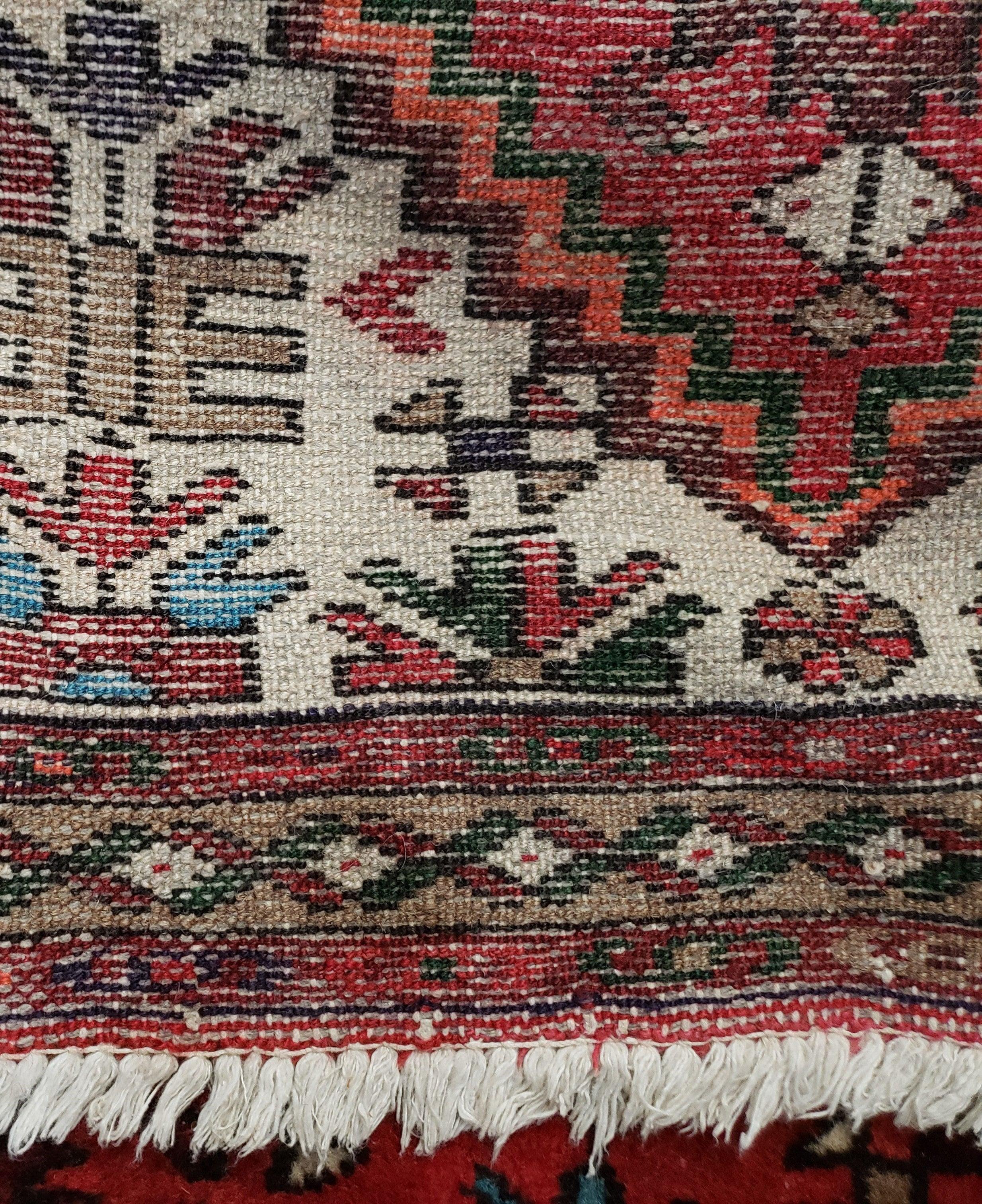 Small Antique Persian Hamadan Rug 2x4, Tribal, Hand-Knotted, Wool, Red & Ivory - Jewel Rugs