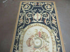 2' 7" X 14' Handmade French Garden Aubusson Needlepoint Rug Flat Weave Runner Black and Beige - Jewel Rugs