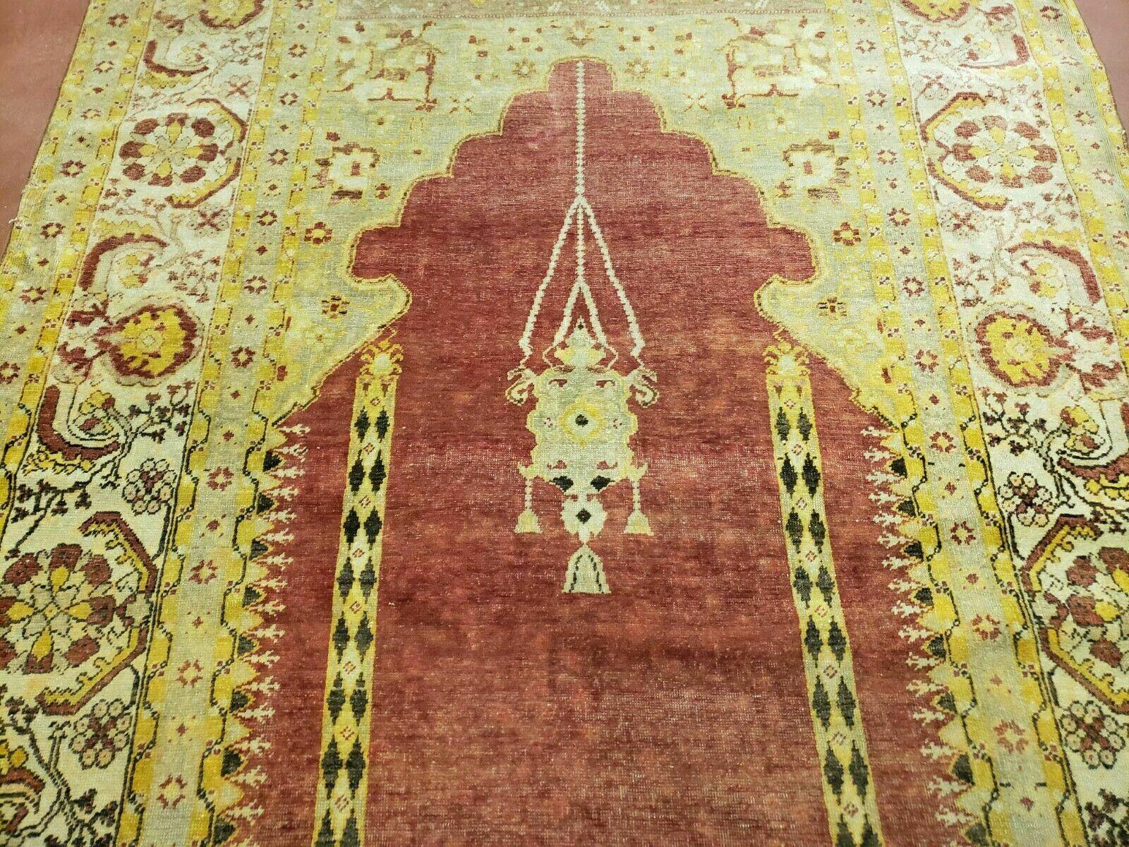 4' 5" X 7' Antique HandmadeTurkish Prayer Melas Oushak Wool Rug Mehrab Nice - Jewel Rugs