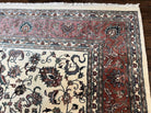 Indo Persian Rug 9x12, Persian Design Carpet, Room Sized Traditional Oriental Rug 9 x 12, Allover Floral Pattern, Cream and Red, Handmade - Jewel Rugs