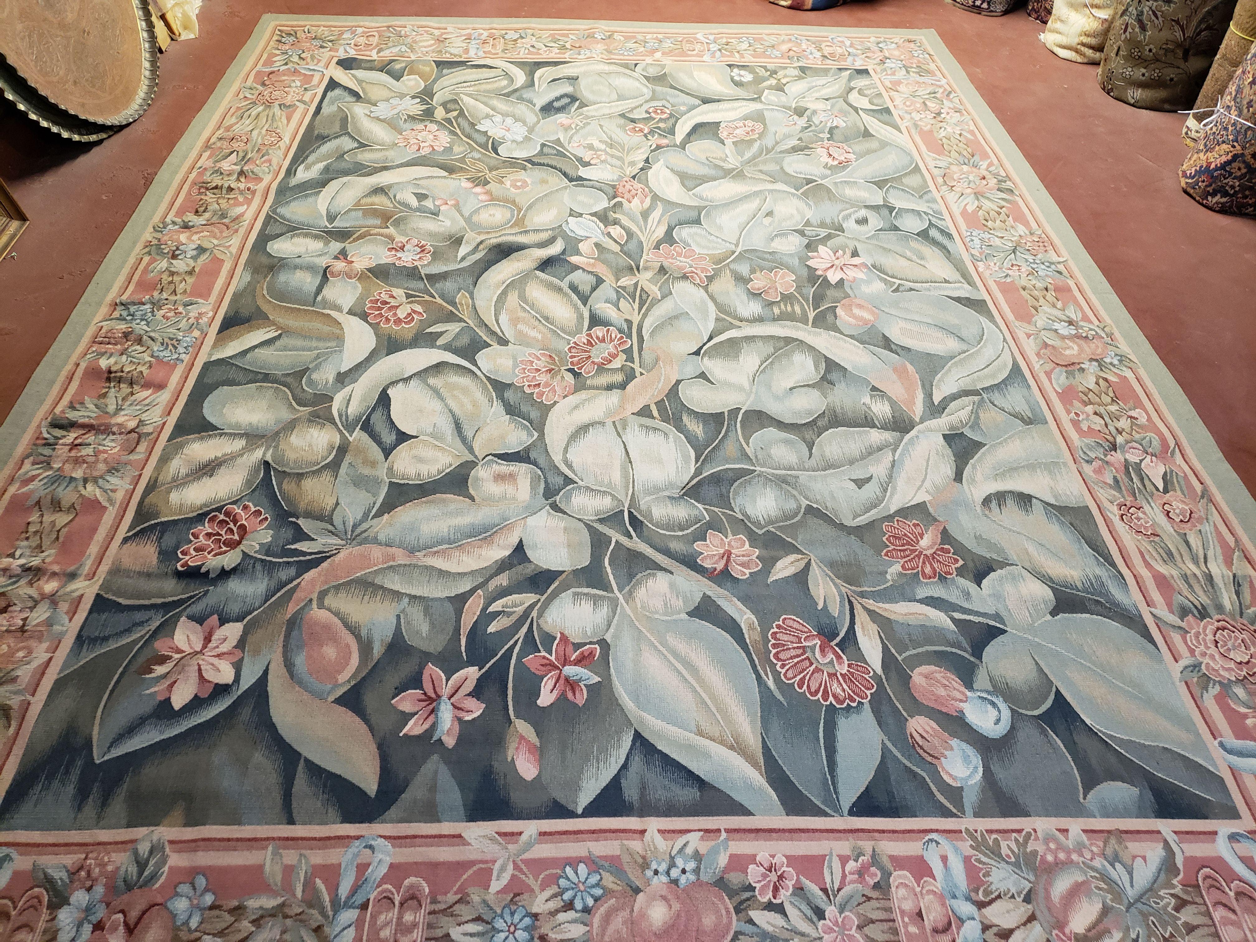 9x12 Aubusson Rug Brand New Flat Weave Carpet Hand-Knotted Aubusson Weave Wool 9 x 12 Large Floral & Fruits Design Area Rug European Style - Jewel Rugs