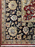 Indo Persian Rug 10x14, Large Oriental Carpet 10 x 14 ft, Dark Red Black Gold Floral Allover Rug, Traditional Room Sized Handmade Wool Rug - Jewel Rugs