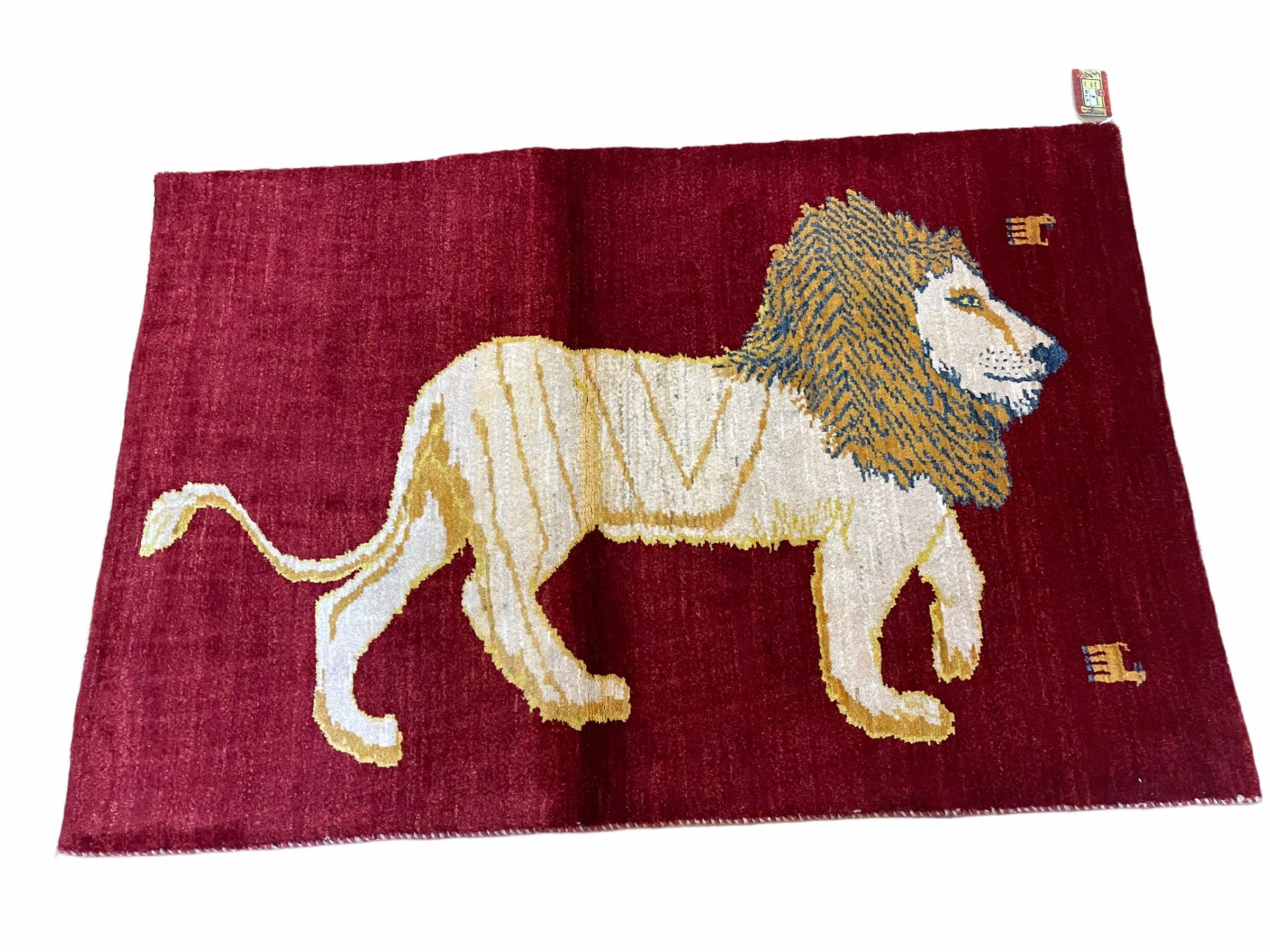 3 X 5 Handmade Rug New Vintage Hand-Knotted Quality Wool Lion Organic Dyes Red - Jewel Rugs