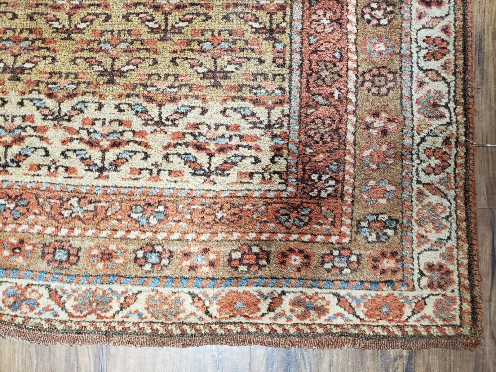 3' 2" X 6' 11" Antique Handmade Wool India Oriental Short Runner Rug Camel Hair - Jewel Rugs