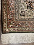 Wonderful Silk Turkish Hereke Rug 3x4, Fine Silk Oriental Carpet, Authentic Hereke Rug, Signature from Master Weaver, Floral Medallion Black - Jewel Rugs