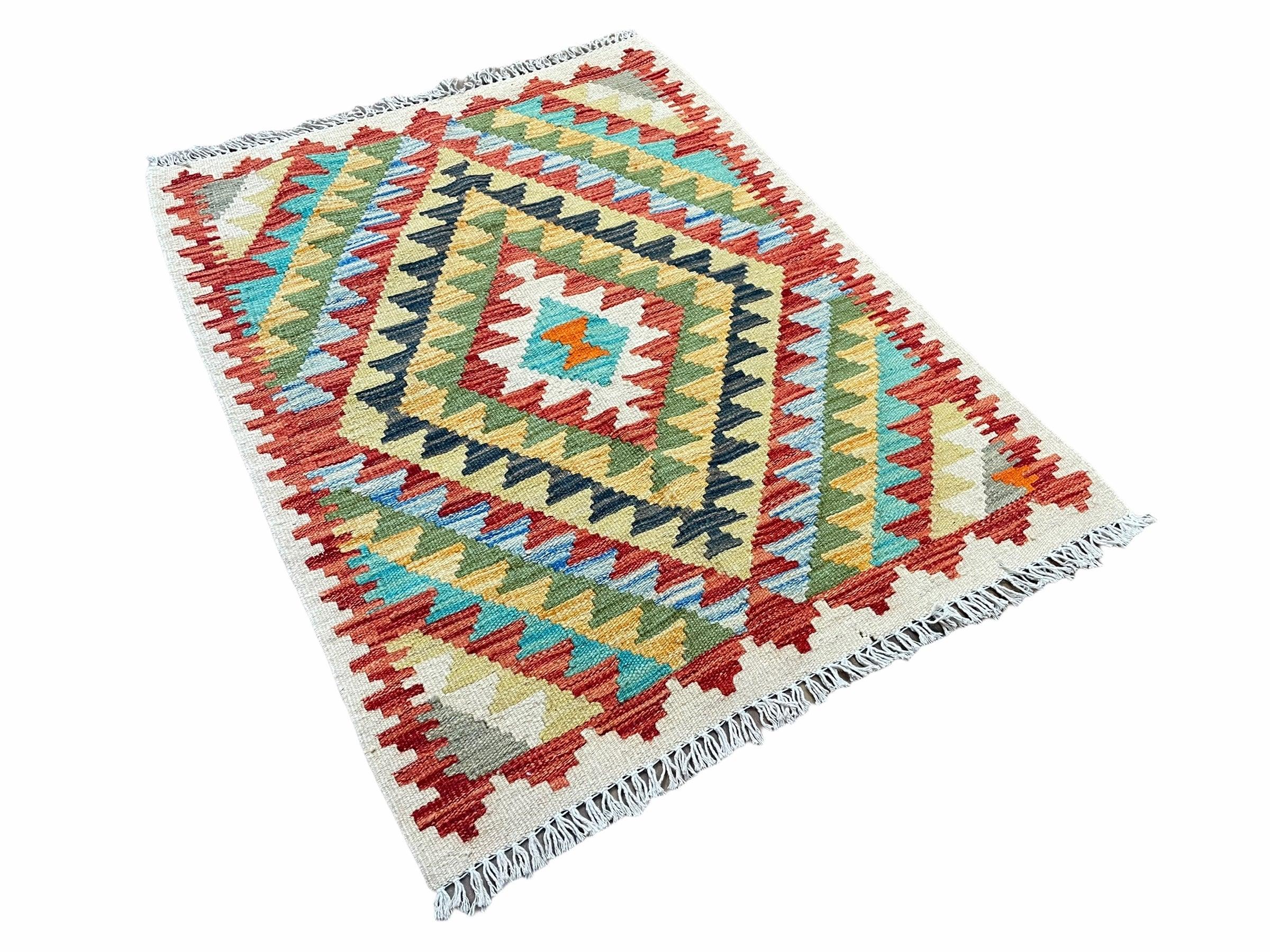 Small Kilim Rug 2x4 Colorful Turkish Kilim Accent Rug New Flatweave Wool Kilim Chobi Kilim Diamond Zigzag Playroom Rug - Jewel Rugs