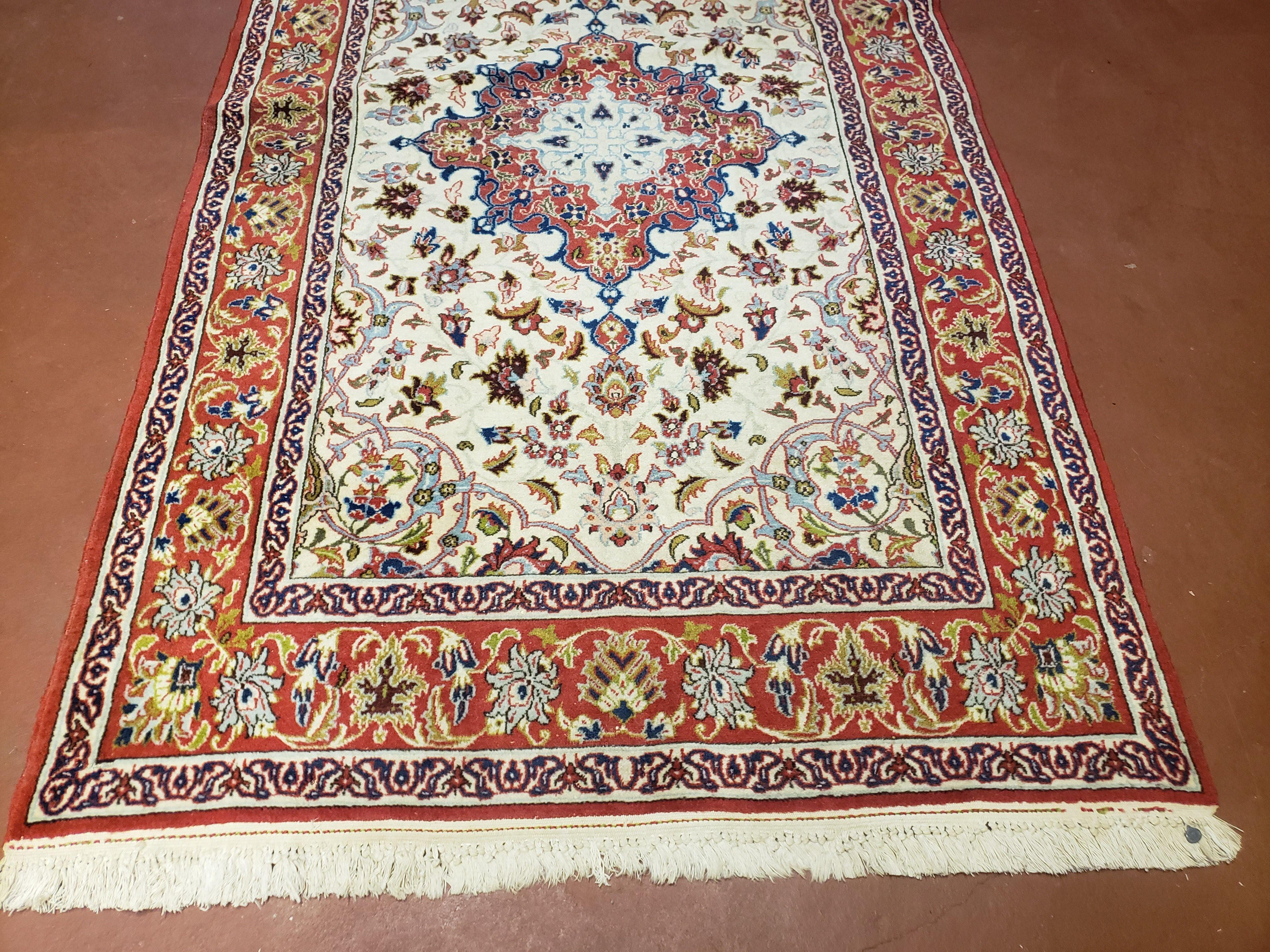 3.5 x 5.5 Small Oriental Carpet, 3x5 Handmade Rug, 4x6 Vintage Wool Rug, Ivory Turkish Rug, Small Persian Rug, Fine Hand-Knotted Rug, Nice - Jewel Rugs