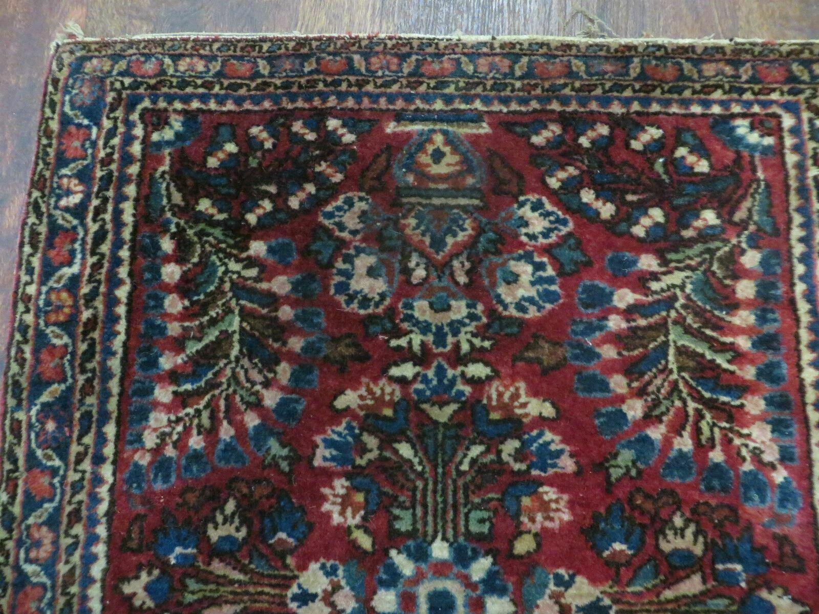 2' X 2.5' Antique Handmade Indian Floral Wool Rug Mat Red - Jewel Rugs