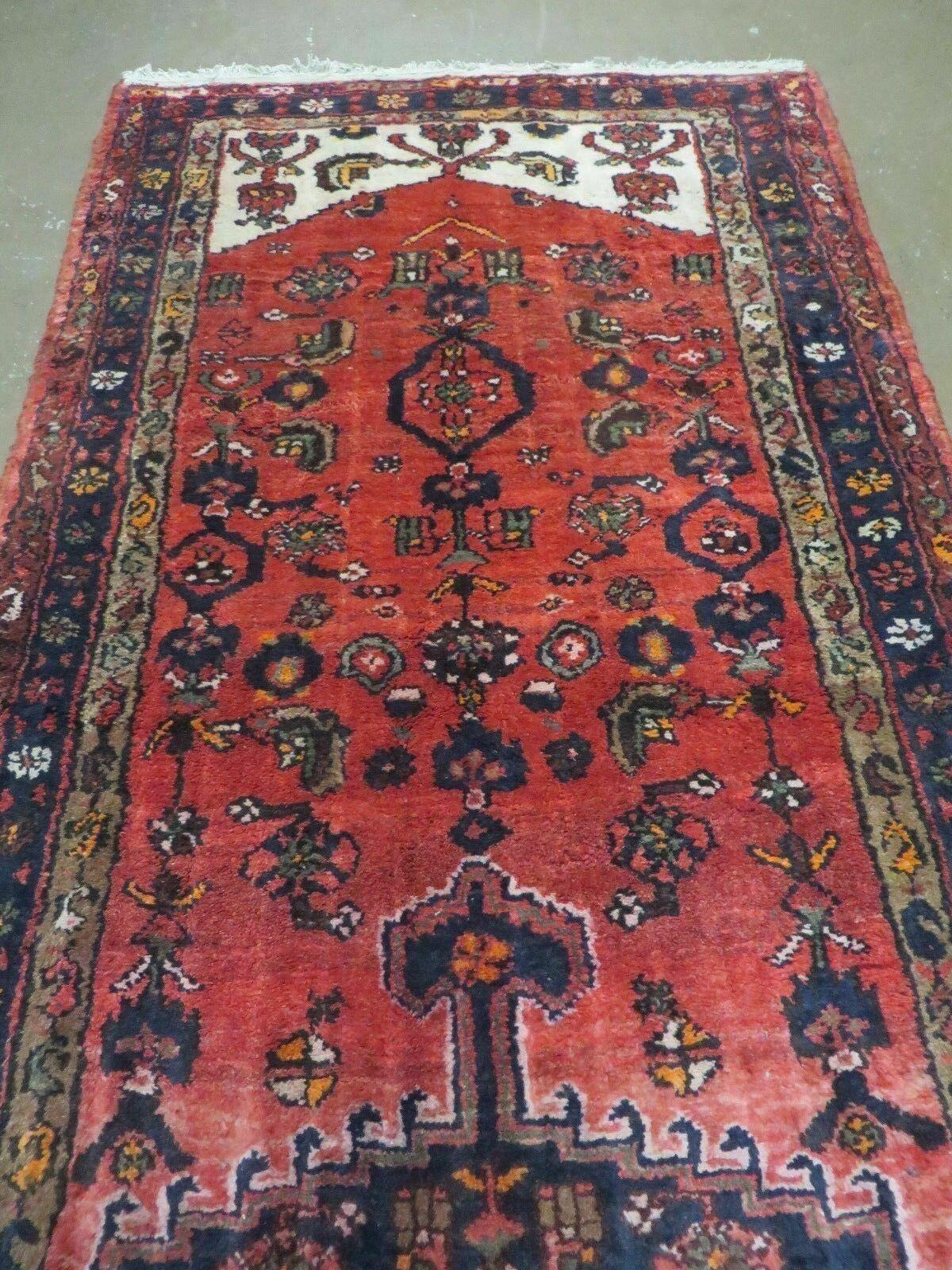 3' 3" X 10' 2" Antique Handmade India Floral Wool Runner Rug Knotted Red # 133 - Jewel Rugs