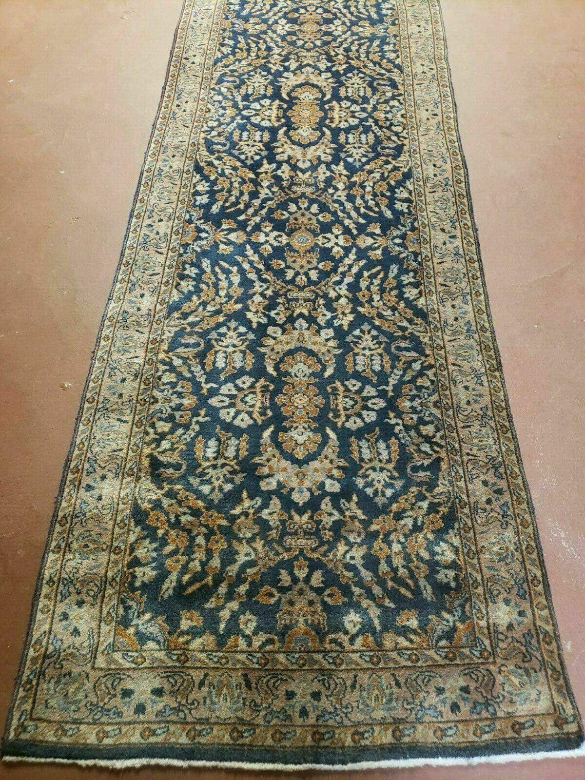 2' 6" X 12' Vintage Handmade India Floral Oriental Wool Rug Runner Carpet Blue - Jewel Rugs