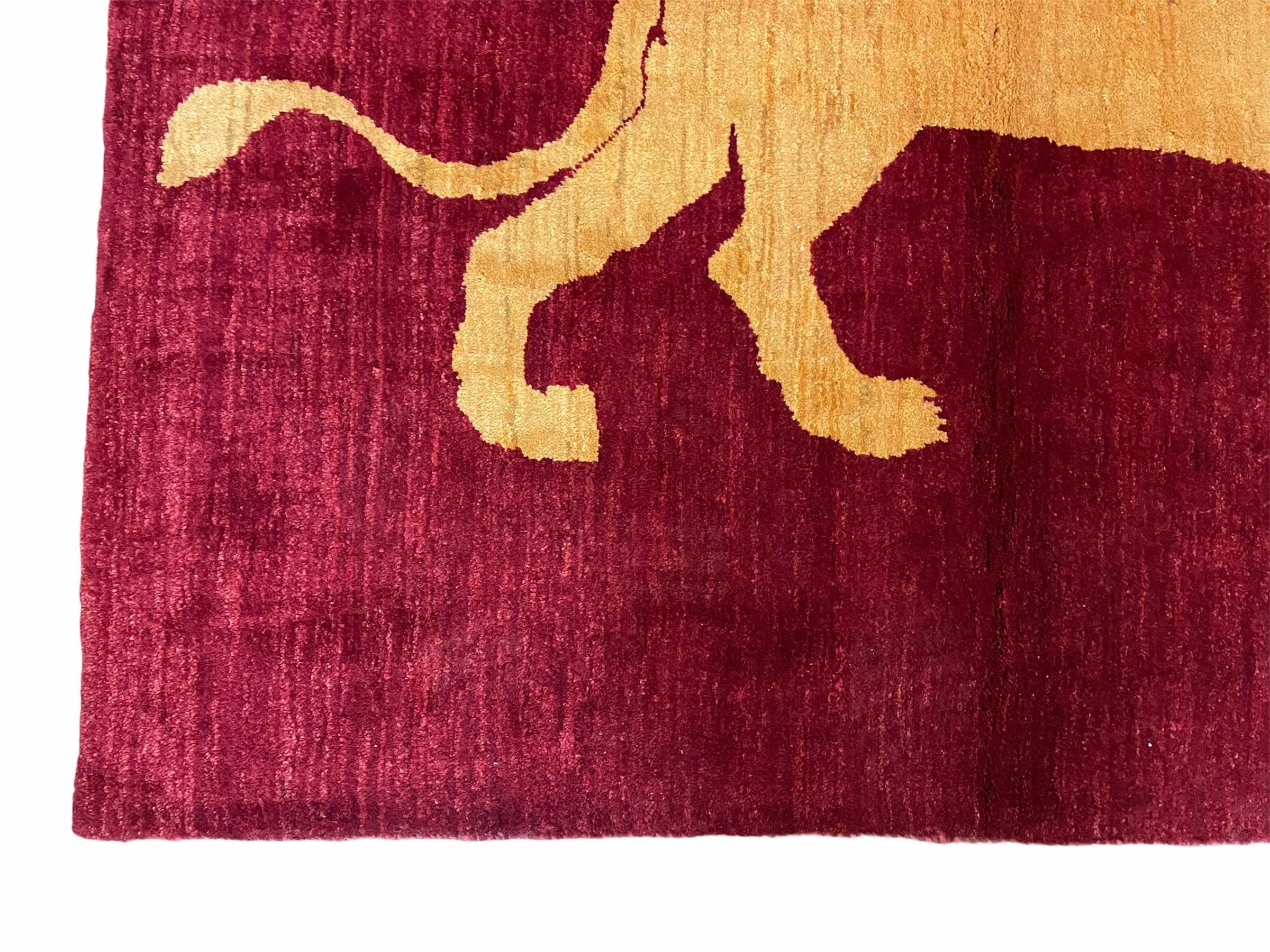 3.5 X 5 Handmade Rug Vintage New Rug Quality Wool Lion Red Veggy Dyes Pictorial - Jewel Rugs