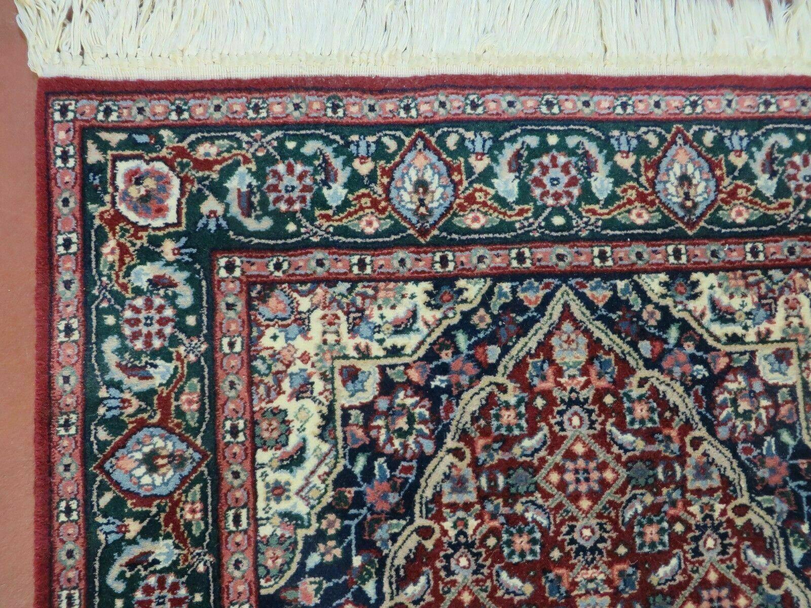 2' 6" X 12' Vintage Handmade India Floral Blue & Red Wool Runner Rug Oriental Carpet - Jewel Rugs