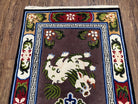 Chinese Art Deco Rug 3 x 5.5 with Animal Pictorials, Vintage Chinese Peking Wool Area Rug, Dark Puce Maroon Ivory, Hand Knotted Soft Carpet - Jewel Rugs