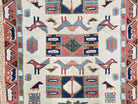 3x5 Handmade Vintage Turkish Area Rug Wool Kazak Caucasian Carpet 3'4"x4'7" Bird - Jewel Rugs