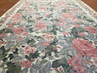 5x8 Needlepoint Rug 5' 4" x 8' 3" Wool Flat Weave Floral New Unused Carpet English Design Ivory Large Pink Flowers Green Leaves Hand-Knotted - Jewel Rugs