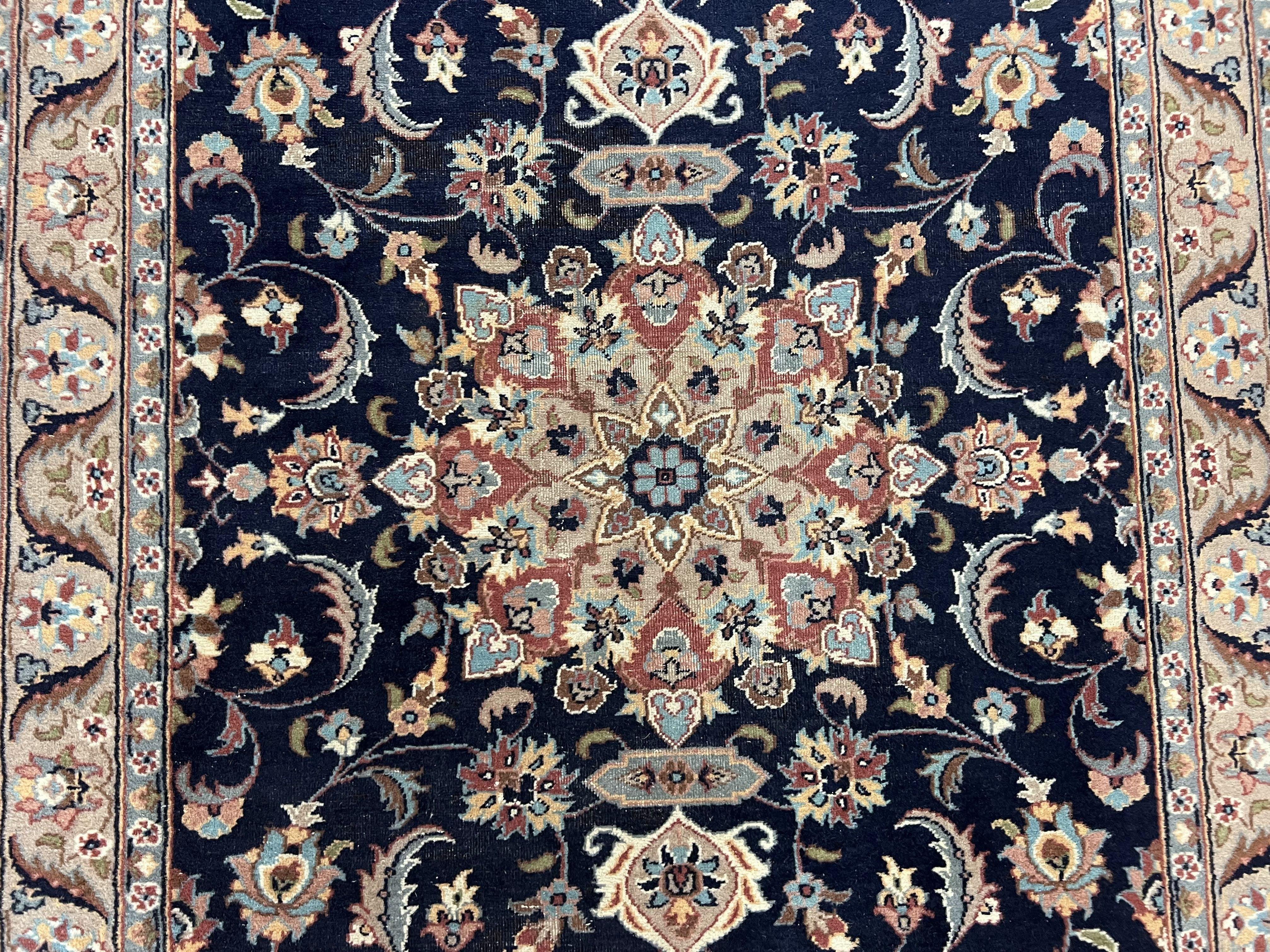 Pak Persian Rug 3x5, Floral Medallion Oriental Carpet 3 x 5 ft, Pakistani Rug, Navy Blue Light Gray, Hand-Knotted Wool Traditional Area Rug - Jewel Rugs