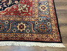 Indo Persian Square Rug 8x8, Vintage Indian Heriz Oriental Carpet, Large Floral Medallion, Red and Navy Blue, Hand-Knotted Square Shaped Rug - Jewel Rugs