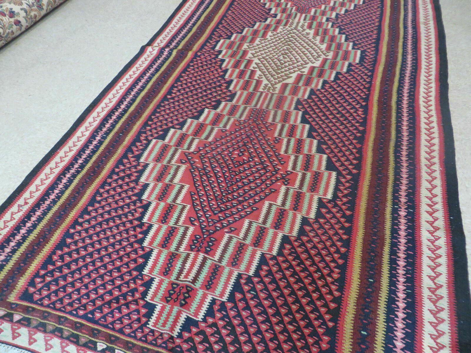 5' X 9' Vintage Handmade Turkish Kilim Flat Weave Wool Rug Veg Dye Red - Jewel Rugs