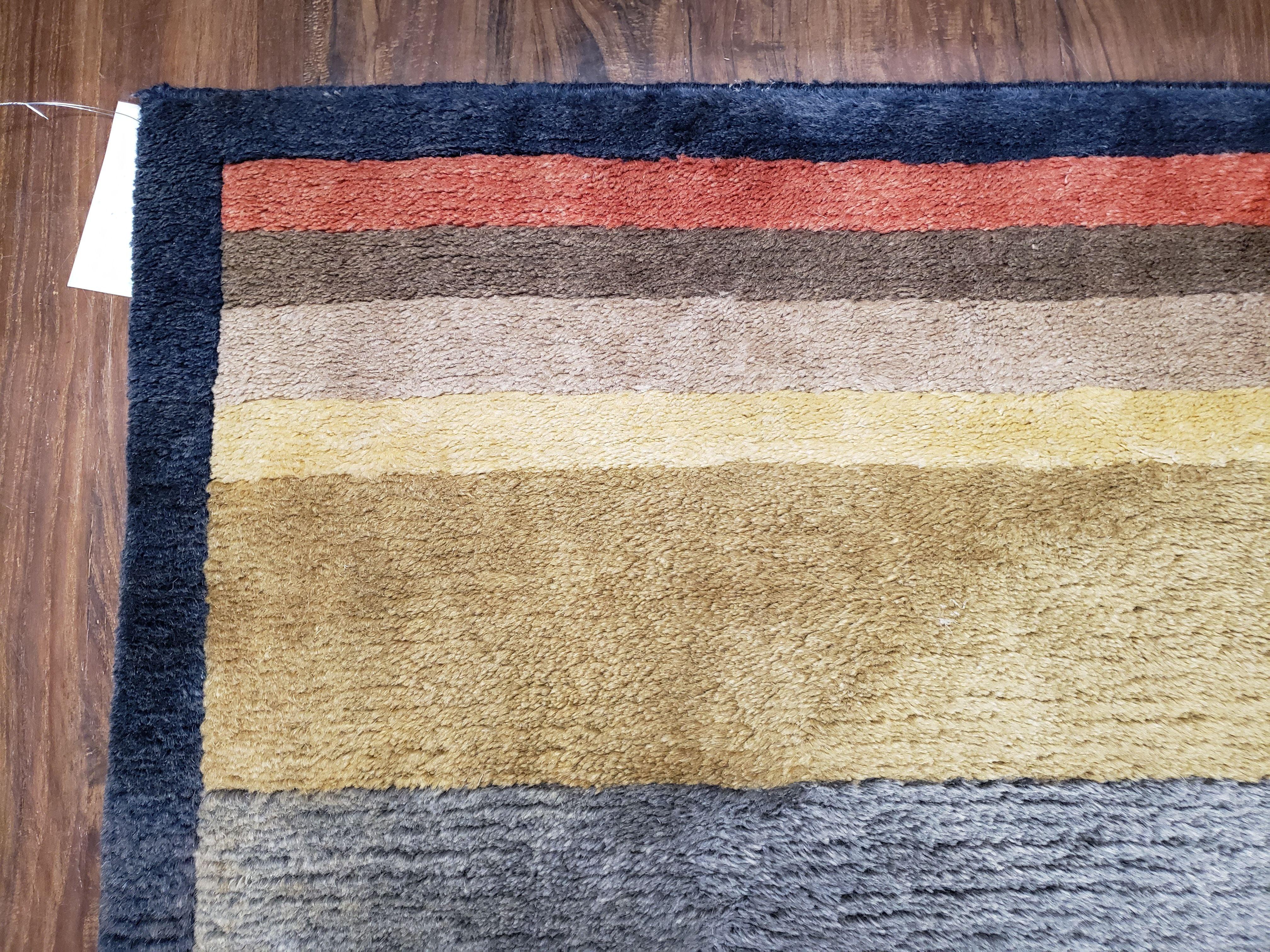 Colorful Tibetan Runner Rug, 2'7" x 11' 9", Striped Runner, Soft Wool Pile, Plush, Hand-Knotted, Multicolor, 12 ft Runner - Jewel Rugs