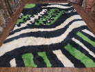 Rya Shag Rug 8x12, Mid-Century Ege Rya 1960s Carpet, Green White Black Modern Shag Rug, 8 x 12 Danish Rya, Soft High Pile, Abstract Rug - Jewel Rugs