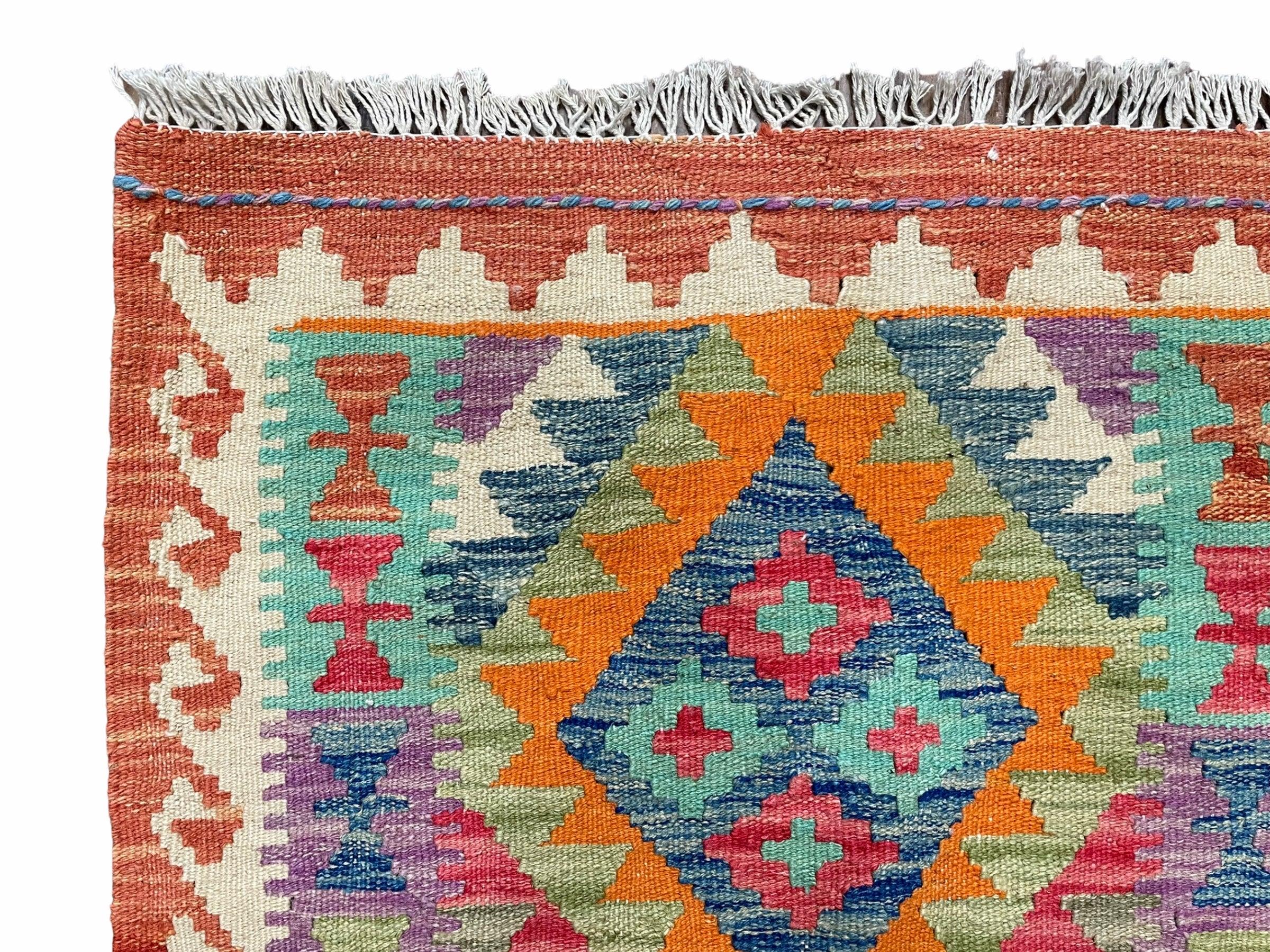 2x3 Kilim Rug 3x2 Colorful Kilim Rug Small Turkish Multicolor Kilim Rug Diamond Zigzag Kilim Rug Bright Playroom Rug New - Jewel Rugs