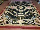 9' X 12' Vintage Handmade French Design Needlepoint Wool Rug Flat Weave Black - Jewel Rugs