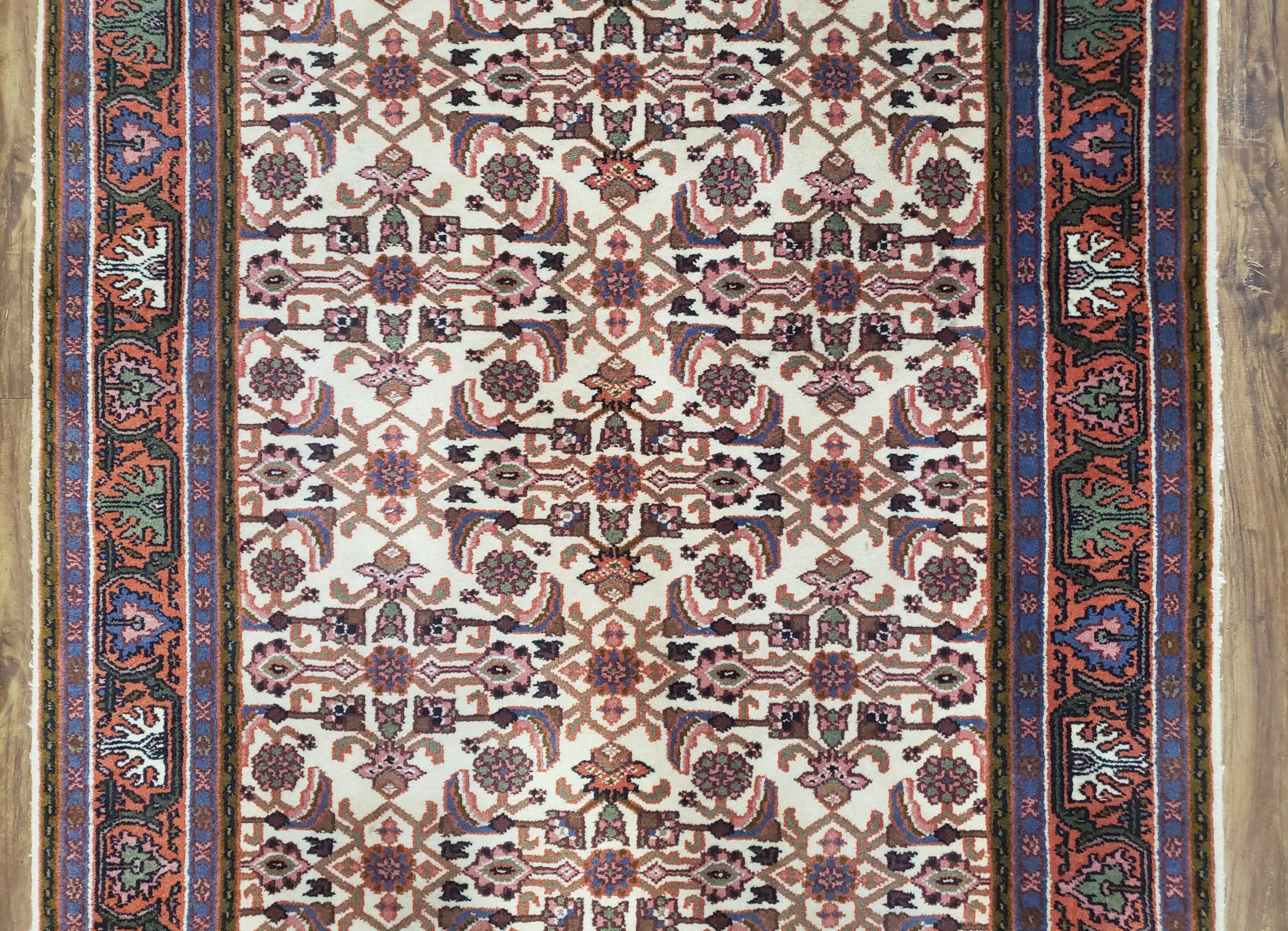 Vintage Geometric Indo Persian Bidjar Area Rug 3x5, Wool Hand-Knotted Ivory Traditional Indian Carpet, 3 x 5 Entryway Room Rug Floral Carpet - Jewel Rugs