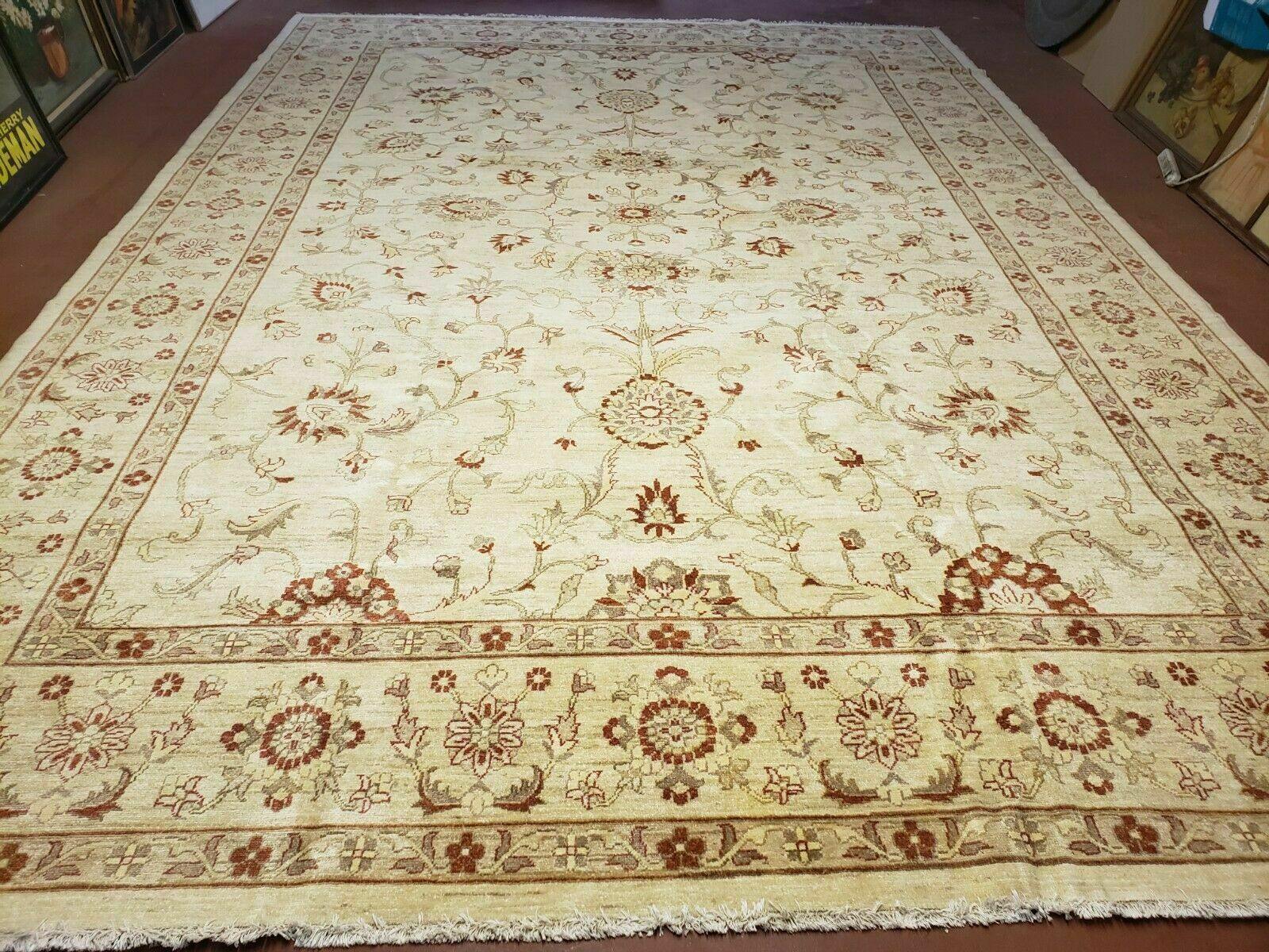 10' X 14' Handmade Peshawar Oushak Wool Rug Oatmeal Beige Organic Beauty - Jewel Rugs