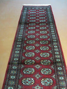 2' 7" X 10' Vintage Handmade Bokhara Turkoman Pakistani Wool Dark Red Runner Oriental Rug - Jewel Rugs