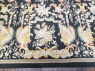 Vintage Black Aubusson Area Rug 8x10, Large Flowers Chinese Aubusson Carpet 7.9 x 10, Wool Hand-Knotted Floral Pattern Flat Weave Rug Nice - Jewel Rugs