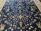 9x12 Pak Persian Floral Rug, 9 x 12 Pakistani Peshawar Rug, Midnight Blue Rug, Beige & Ivory, Hand-Knotted Oriental Carpet, Living Room Rug - Jewel Rugs