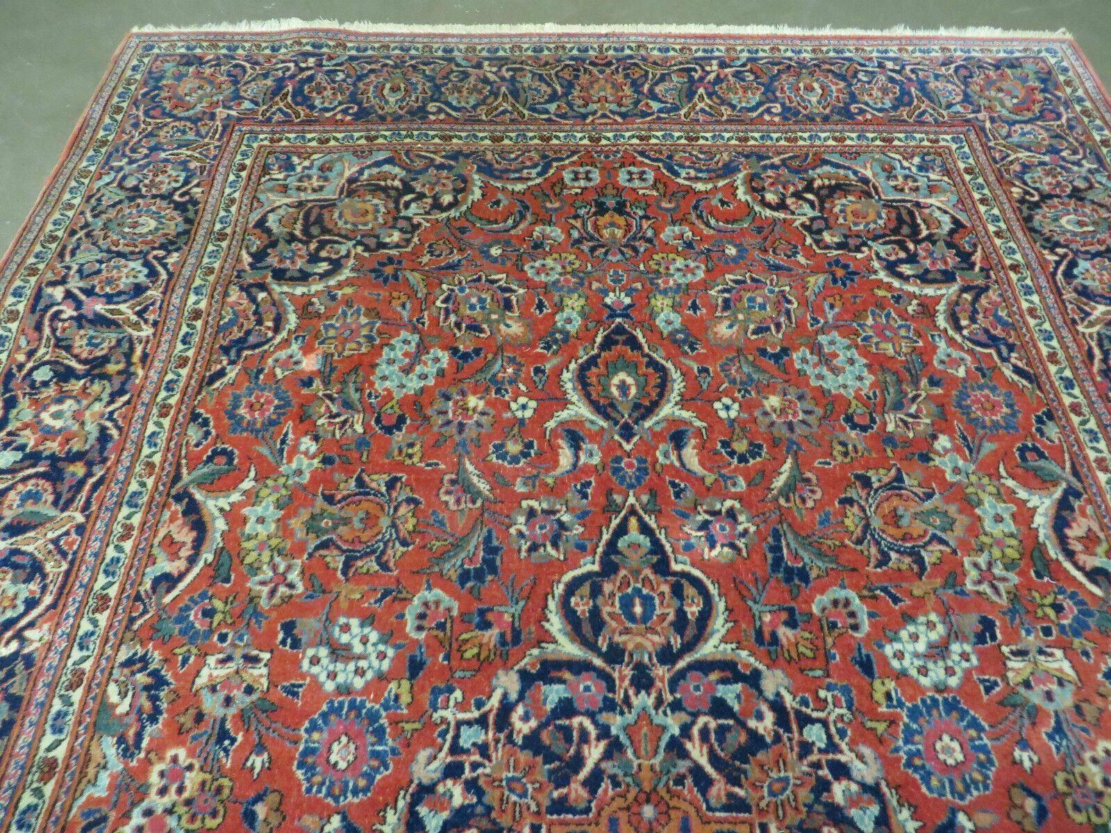 Persian Kashan Rug 4x7, Red and Navy Blue Semi Antique Vintage Wool Oriental Carpet, Hand Knotted Rug, Floral Medallion, High Quality Fine Carpet - Jewel Rugs