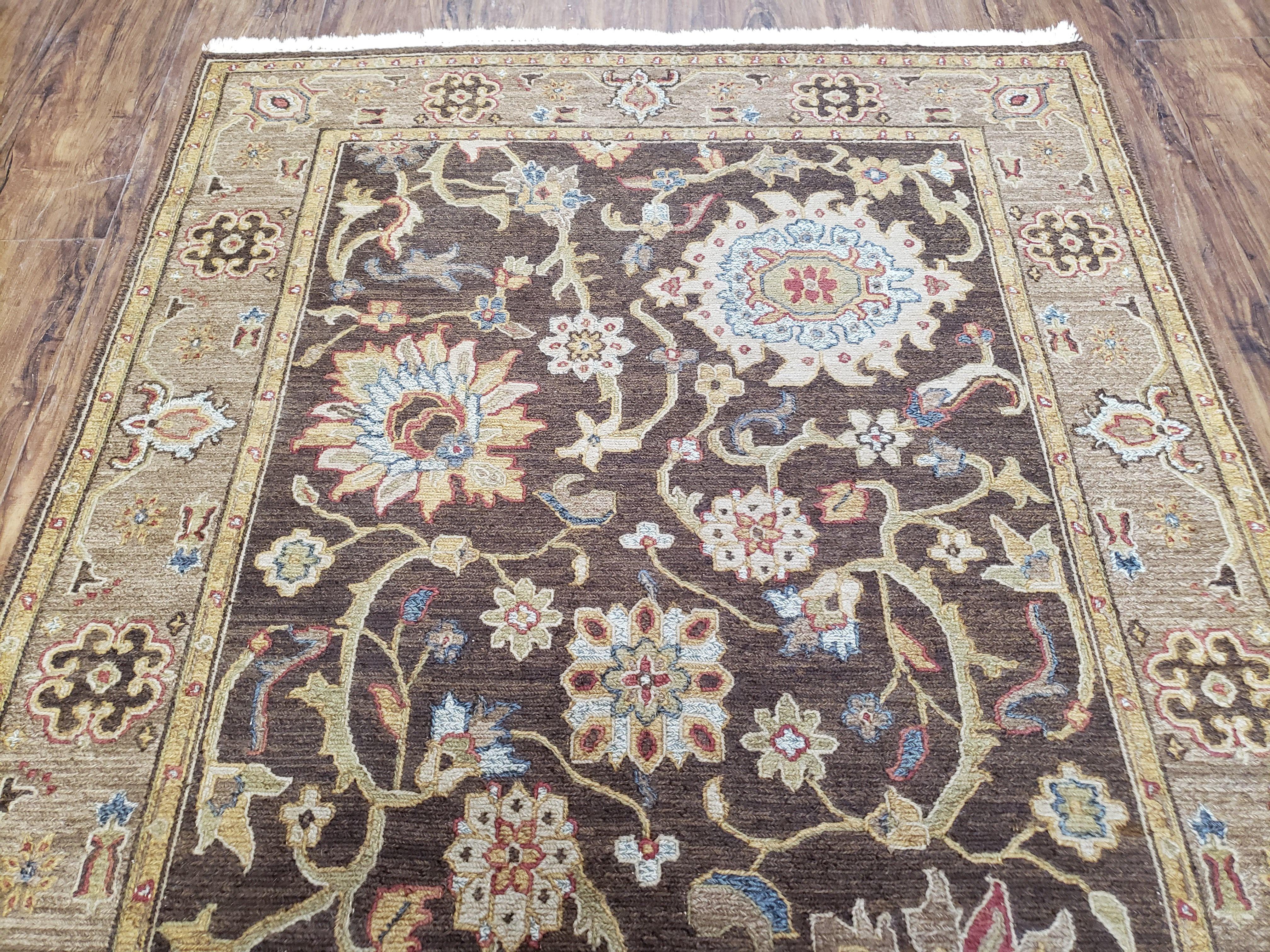 4' X 6' Handmade India Oriental Floral Wool Rug Brown Wow - Jewel Rugs