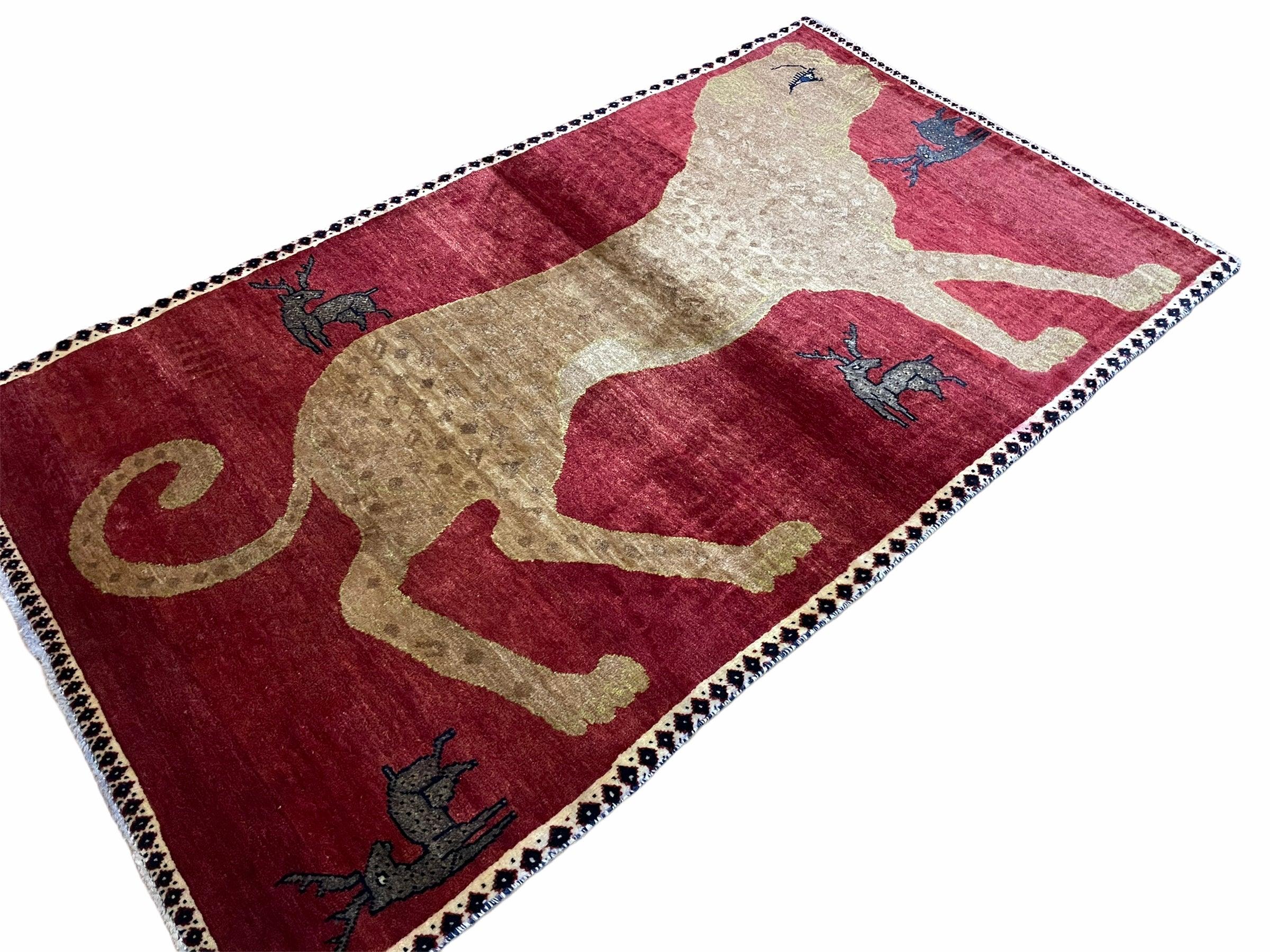 3.5 X 6 Handmade New Vintage Quality Wool Rug Leopard Red Tribal Hand-Knotted - Jewel Rugs