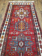 Antique Persian Heriz Karajeh Runner Rug, Red, Hand-Knotted, Wool, 3' 3" x 10' 11" - Jewel Rugs