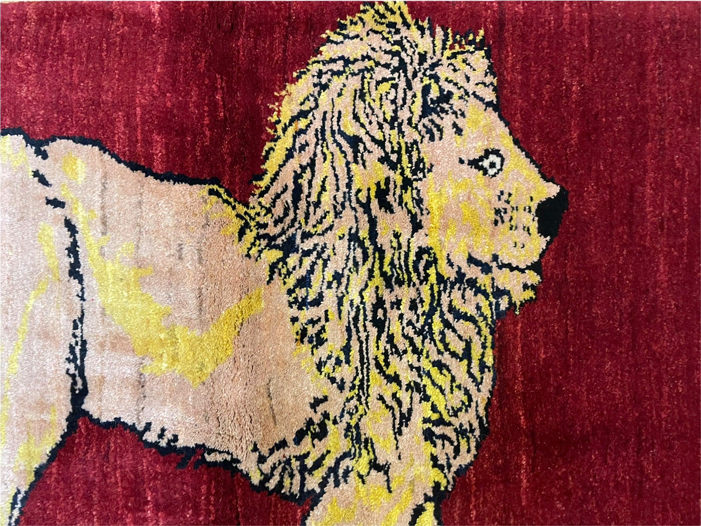 3 X 5 Handmade New Vintage Rug Quality Wool Lion Red Veggy Dyes Hand-Knotted - Jewel Rugs