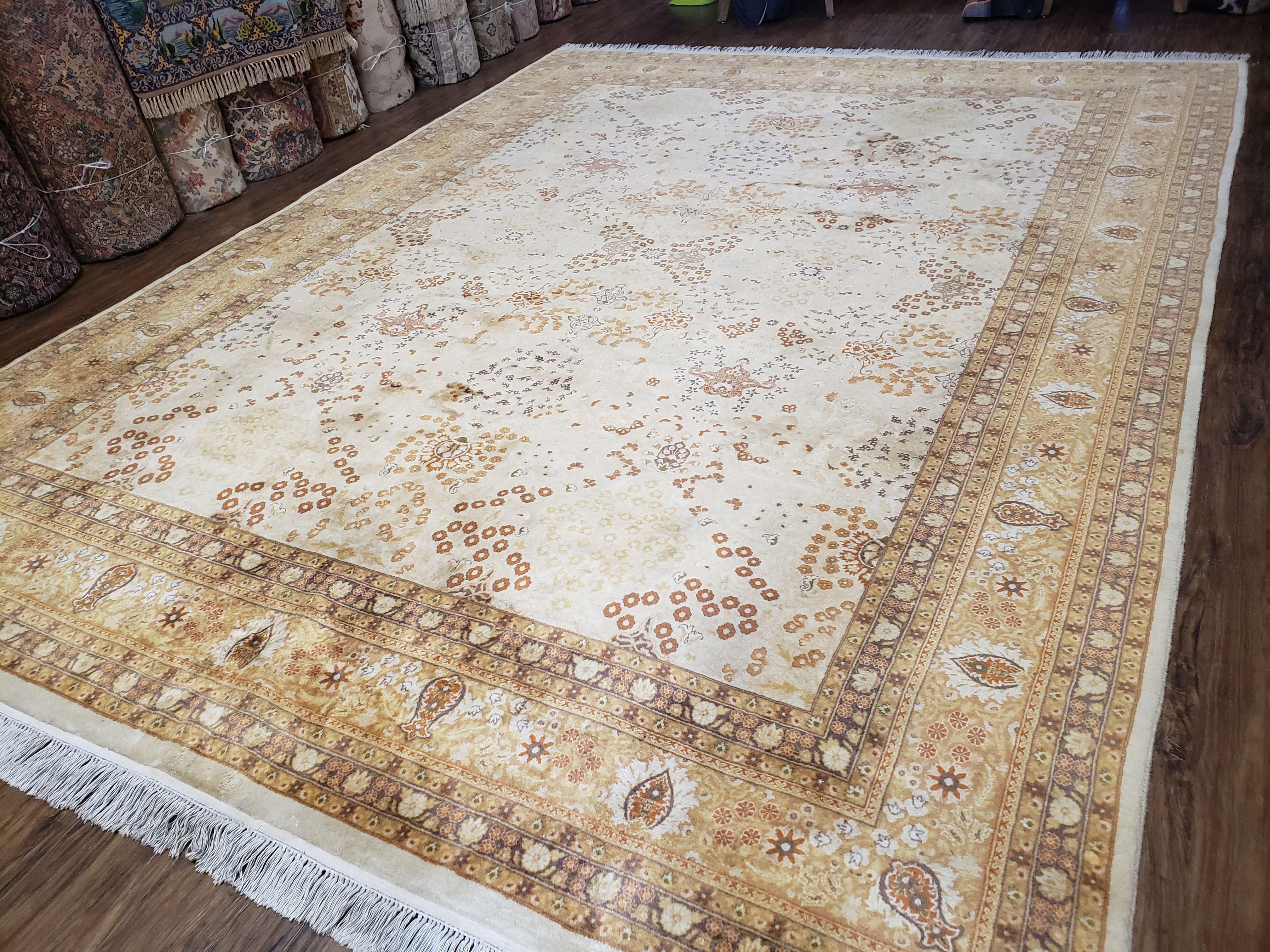 9' X 12' Handmade Oriental Floral Wool Area Rug Organic Ivory Beige Nice - Jewel Rugs