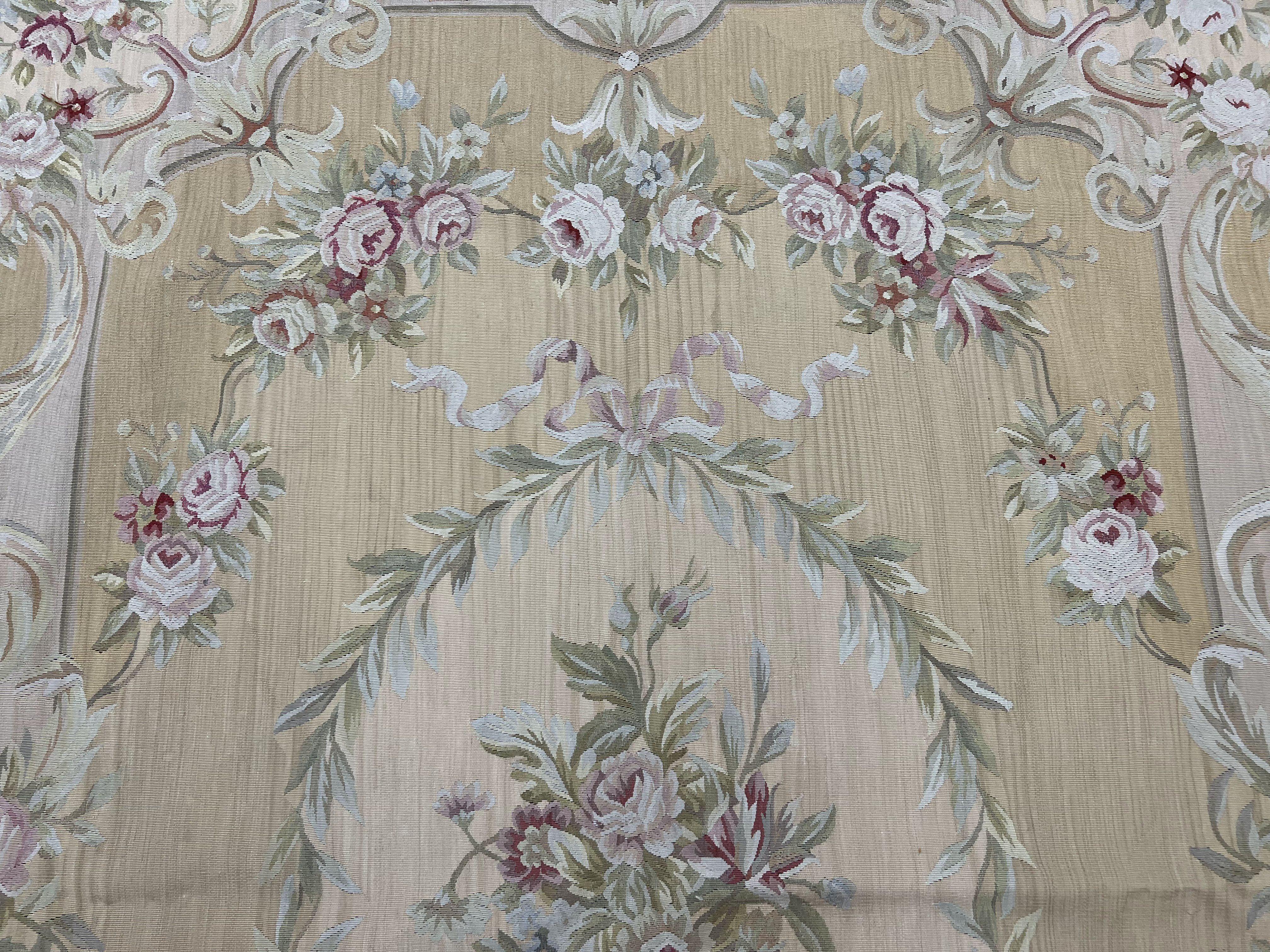 French Aubusson Rug 5x7, European Savonnerie Carpet 5 x 7 Flat Weave Handwoven, Wool & Silk, Light Colors, Floral Elegant Chinese Aubusson - Jewel Rugs