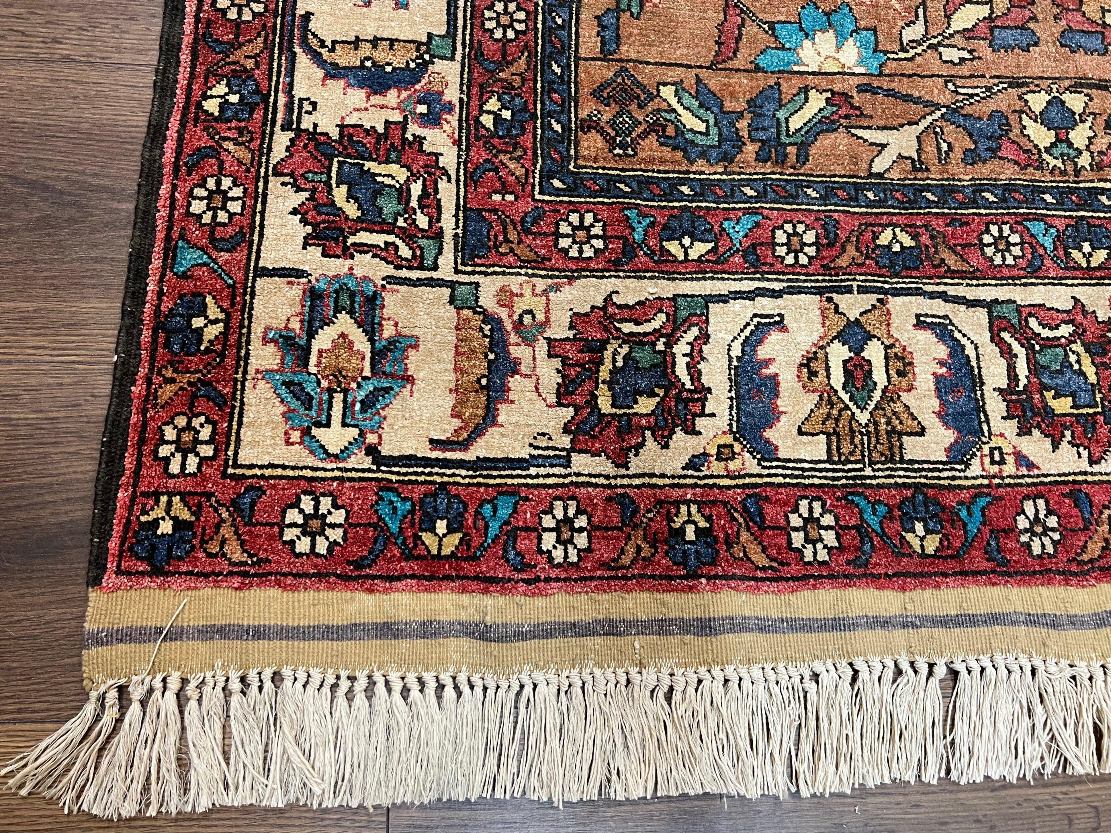 Unique Afghan Silk Rug 4x6, Hunting Pattern Animal Motifs, Light Brown and Cream, Persian Handwritten Poetry, Fine 1940s Oriental Carpet Wow - Jewel Rugs